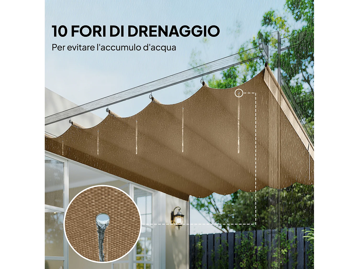 Tetto di ricambio per gazebo pergola 3x3 m poliestere marrone chiaro