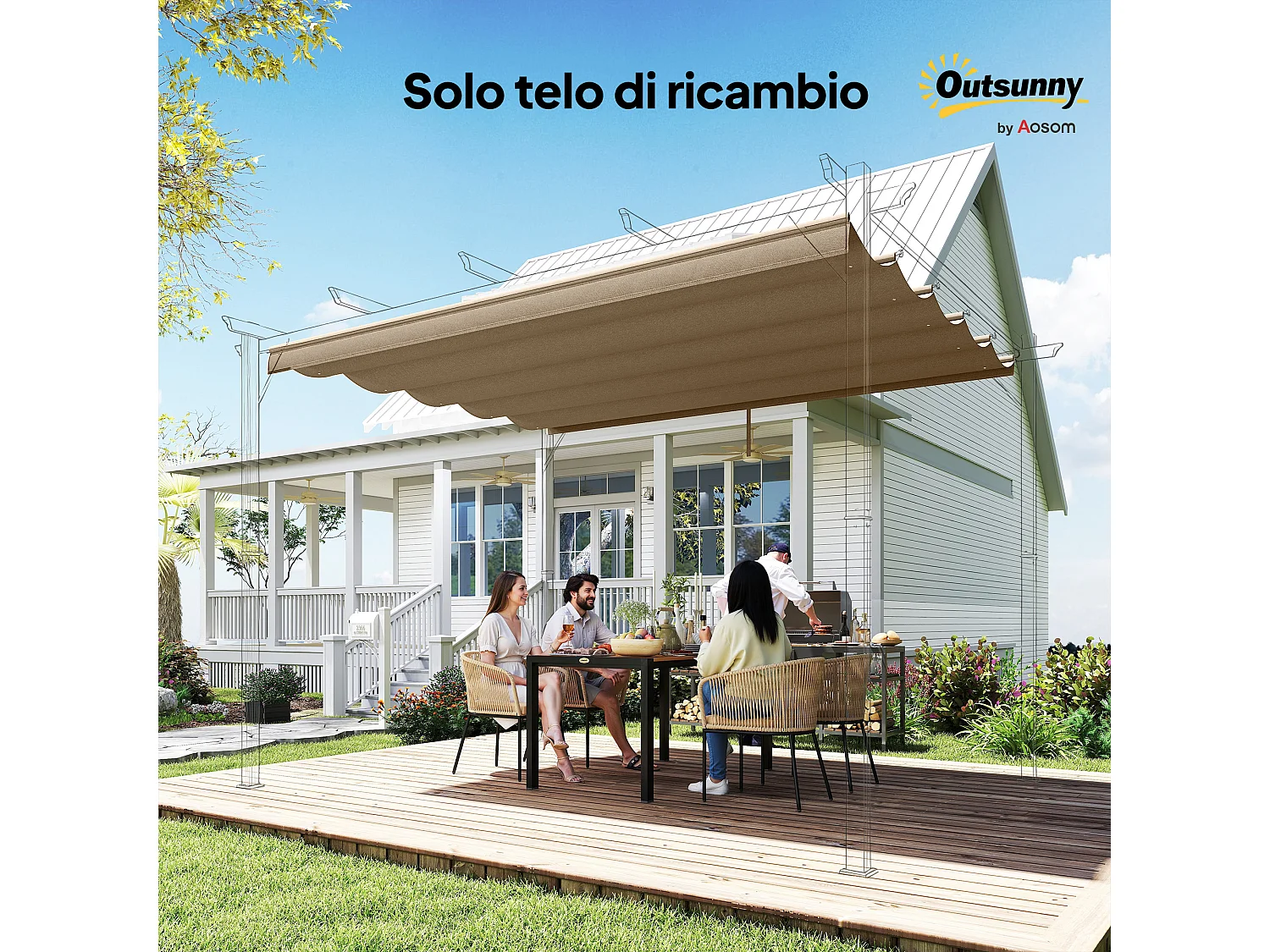 Tetto di ricambio per gazebo pergola 3x3 m poliestere marrone chiaro