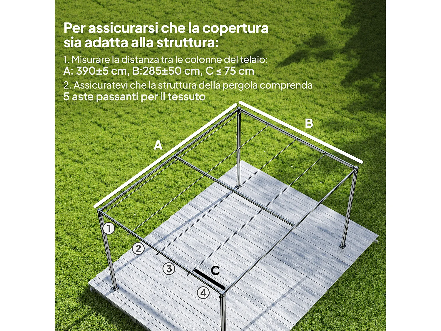 Telo di Ricambio per Gazebo Pergola con 8 Fori di Drenaggio in Poliestere Traspirante Protezione UV30