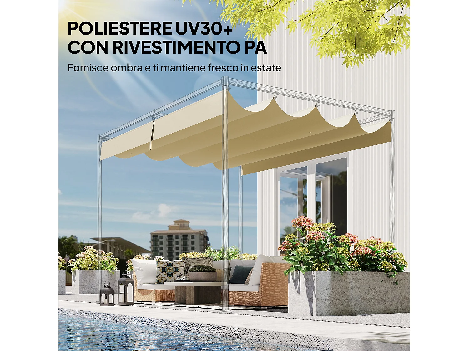 Telo di Ricambio per Gazebo Pergola con 8 Fori di Drenaggio in Poliestere Traspirante Protezione UV30