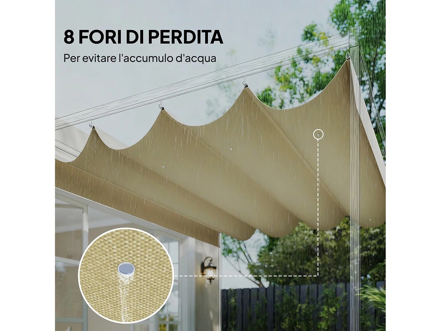 Telo di Ricambio per Gazebo Pergola con 8 Fori di Drenaggio in Poliestere Traspirante Protezione UV30