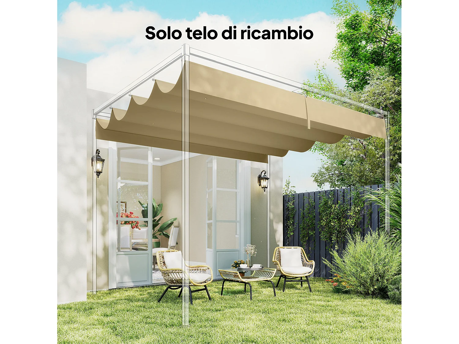 Telo di Ricambio per Gazebo Pergola con 8 Fori di Drenaggio in Poliestere Traspirante Protezione UV30