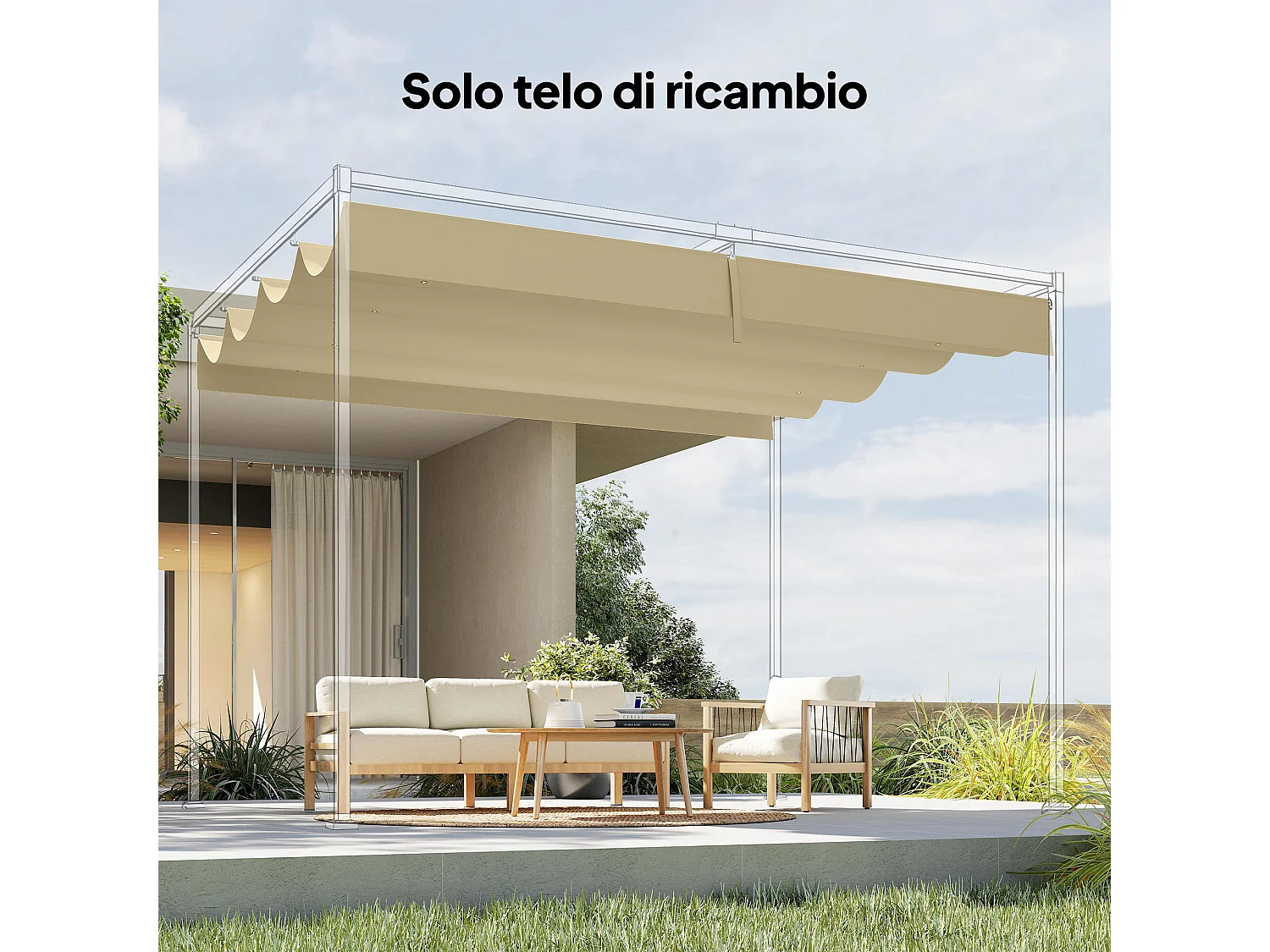 Telo di Ricambio per Gazebo Pergola con 8 Fori di Drenaggio in Poliestere Traspirante Protezione UV30