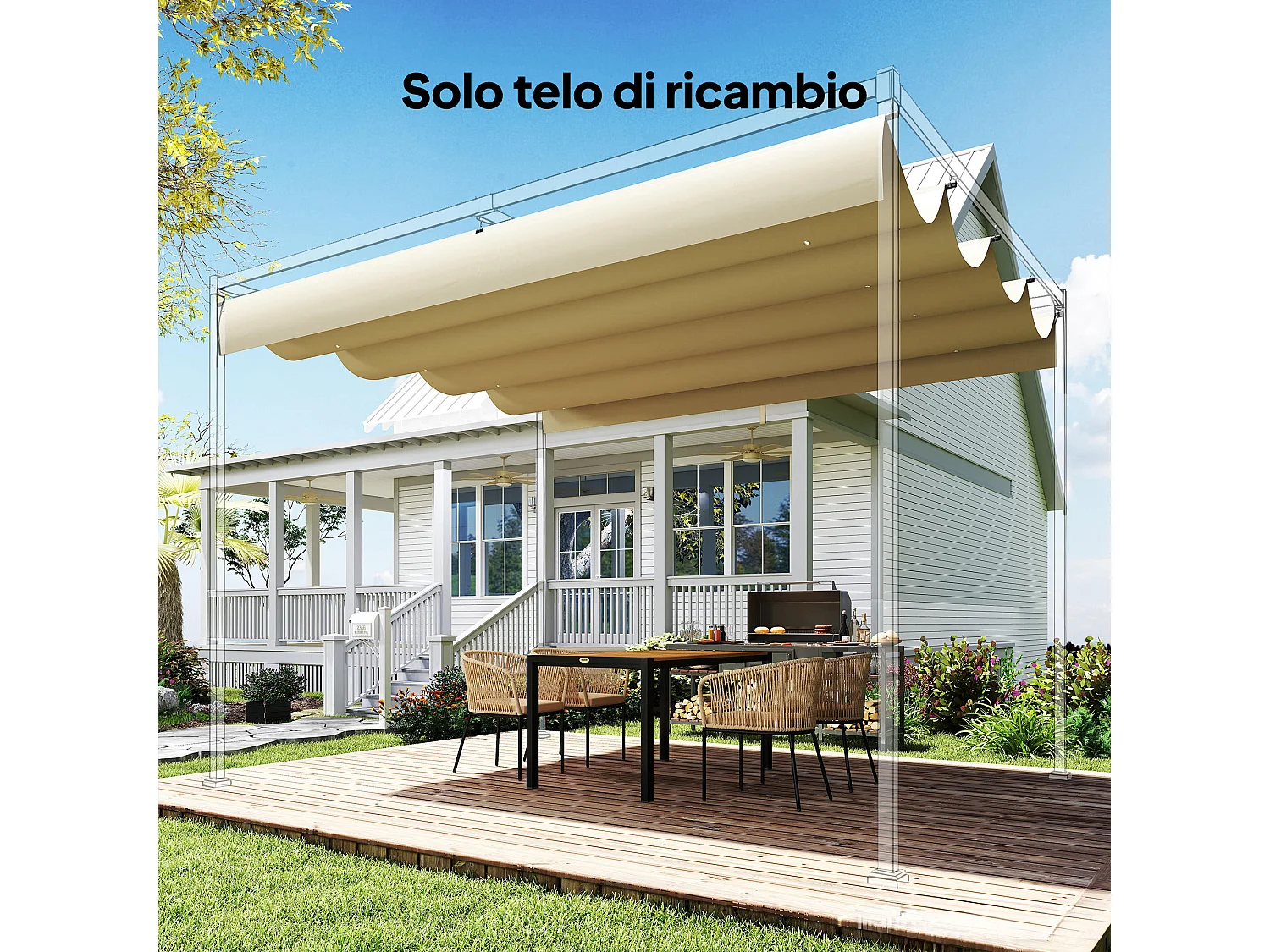 Telo di Ricambio per Gazebo Pergola con 8 Fori di Drenaggio in Poliestere Traspirante Protezione UV30