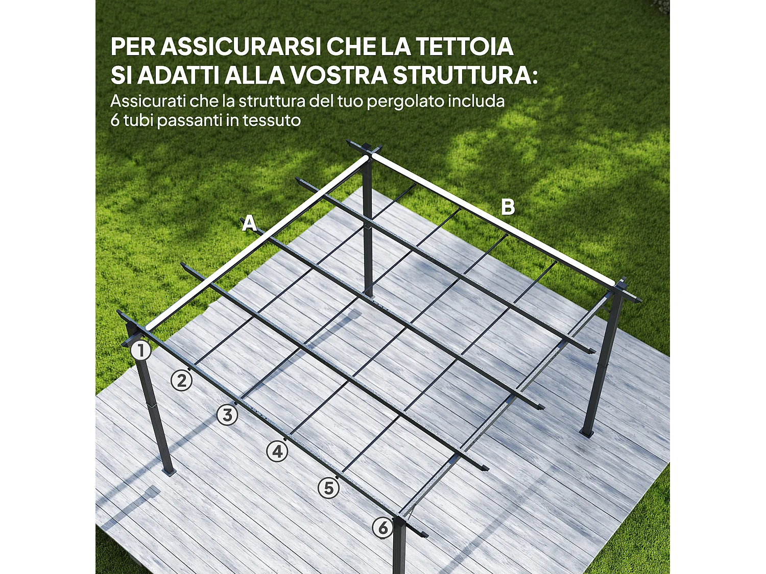 Telo di ricambio per pergola 3x3 m in poliestere uv30+ grigio