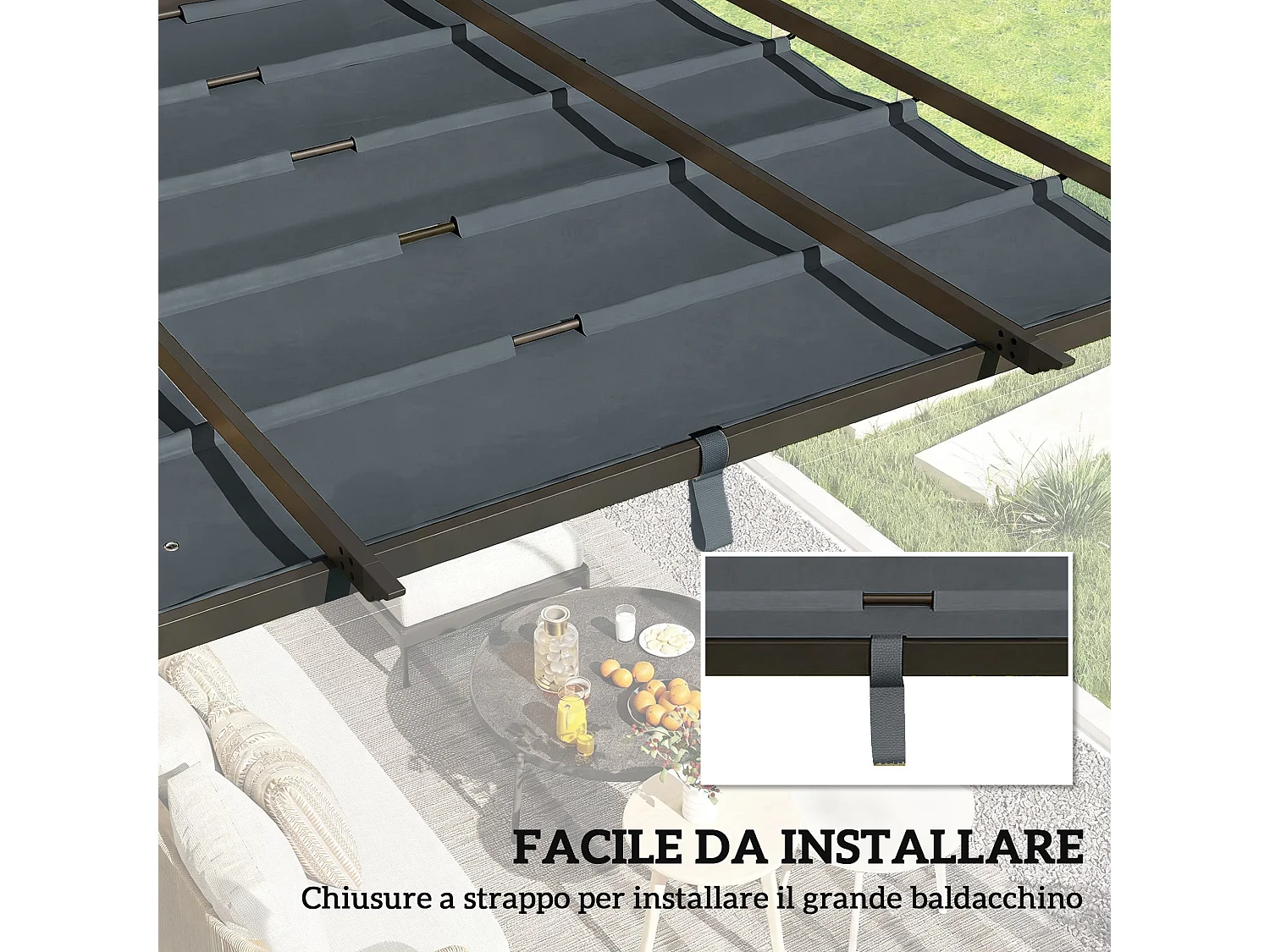 Telo di ricambio per pergola 3x3 m in poliestere uv30+ grigio