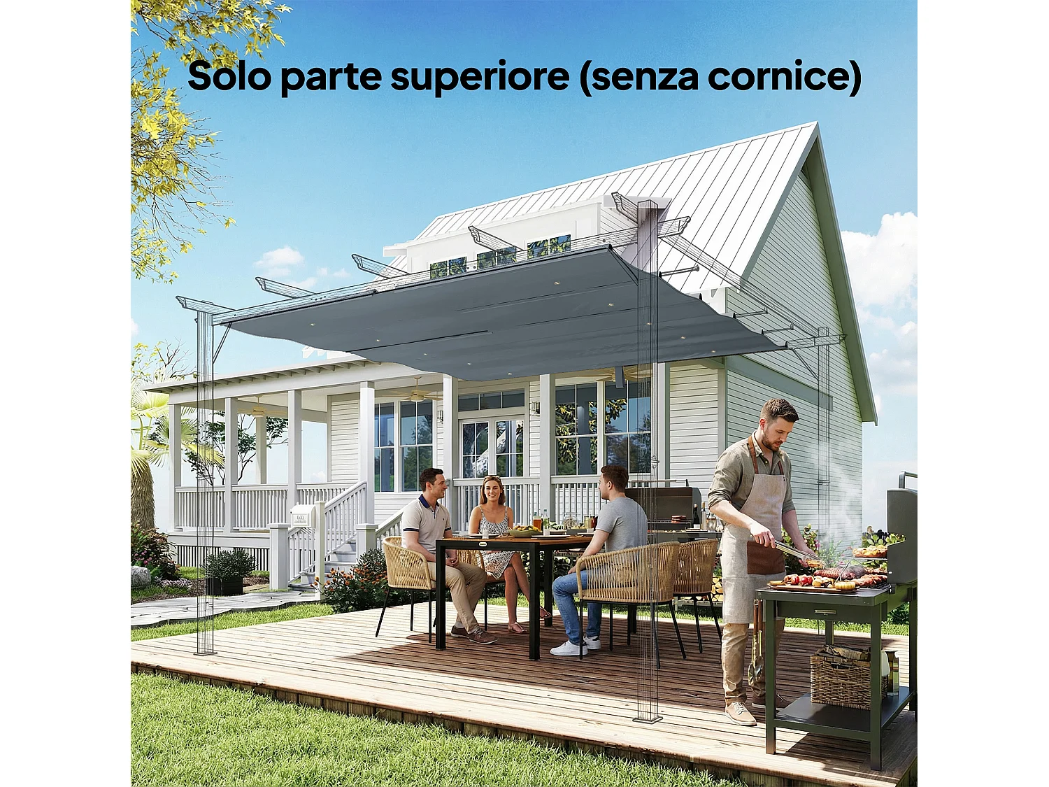 Telo di ricambio per pergola 3x3 m in poliestere uv30+ grigio