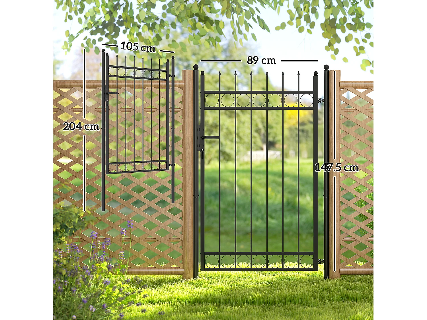 Cancello giardino con maniglia, lucchetto e 3 chiavi in acciaio nero