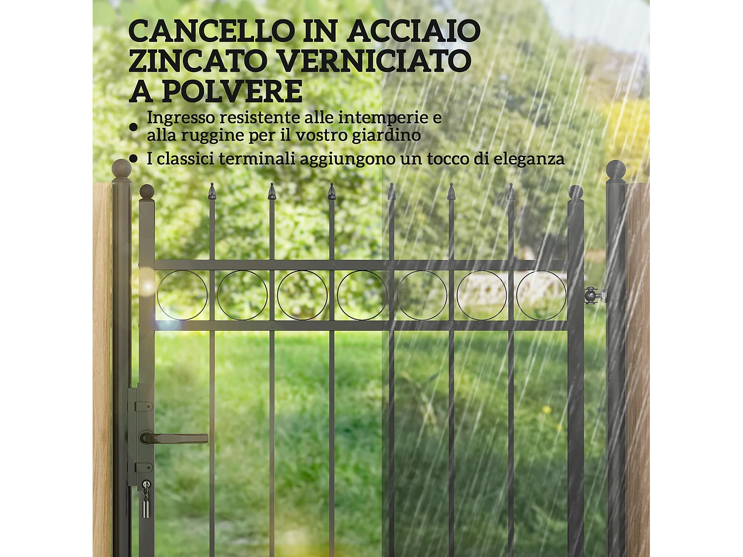 Cancello giardino con maniglia, lucchetto e 3 chiavi in acciaio nero