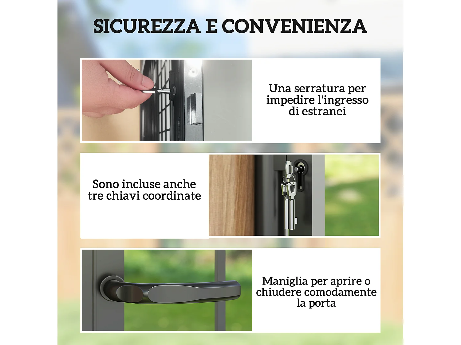 Cancello giardino con maniglia, lucchetto e 3 chiavi in acciaio nero