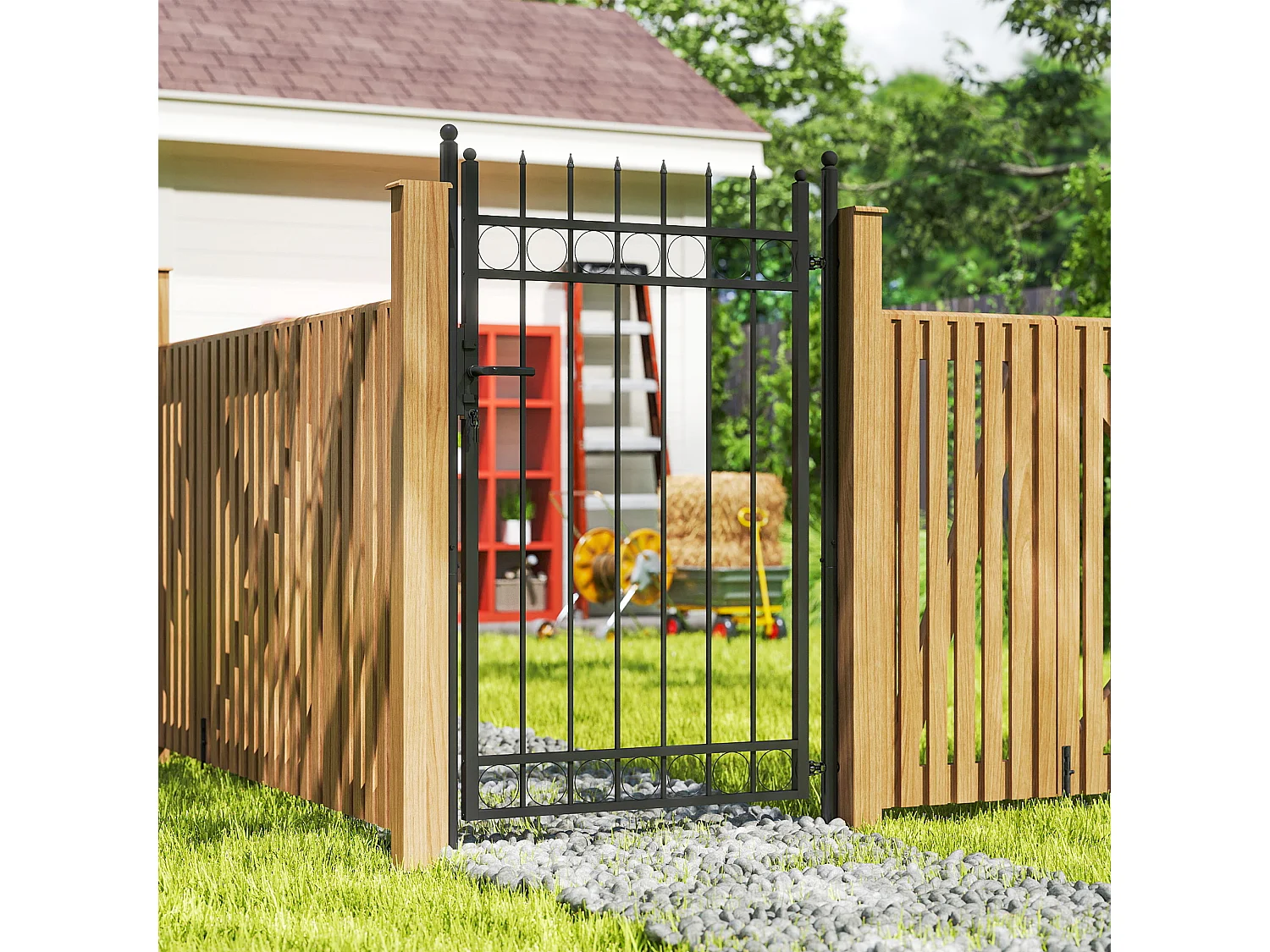 Cancello giardino con maniglia, lucchetto e 3 chiavi in acciaio nero