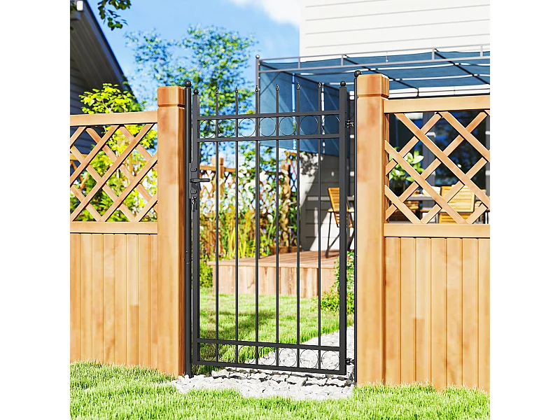 Cancello giardino con maniglia, lucchetto e 3 chiavi in acciaio nero