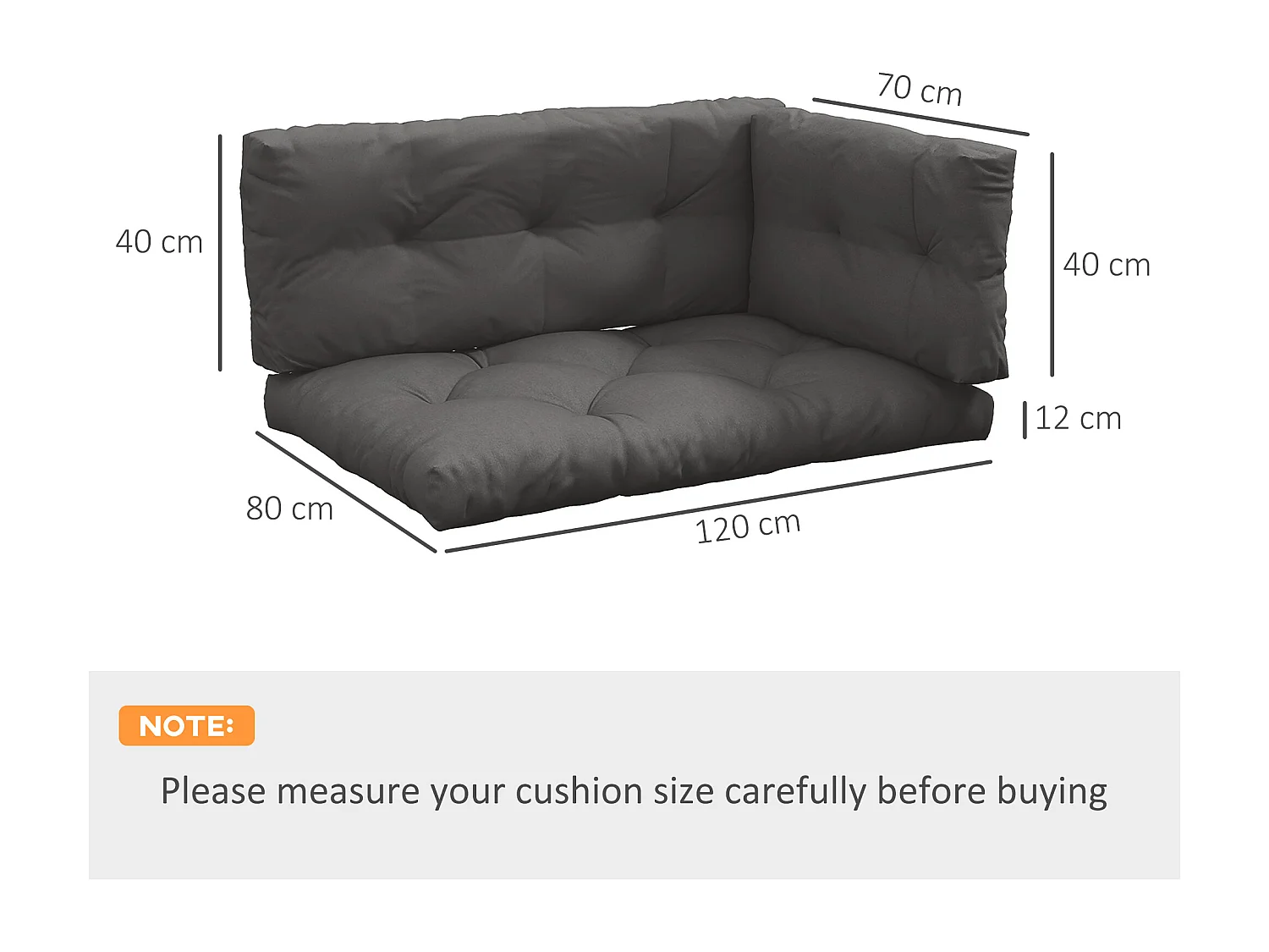 Set 3 pezzi cuscini da giardino in poliestere per divani pallet grigio
