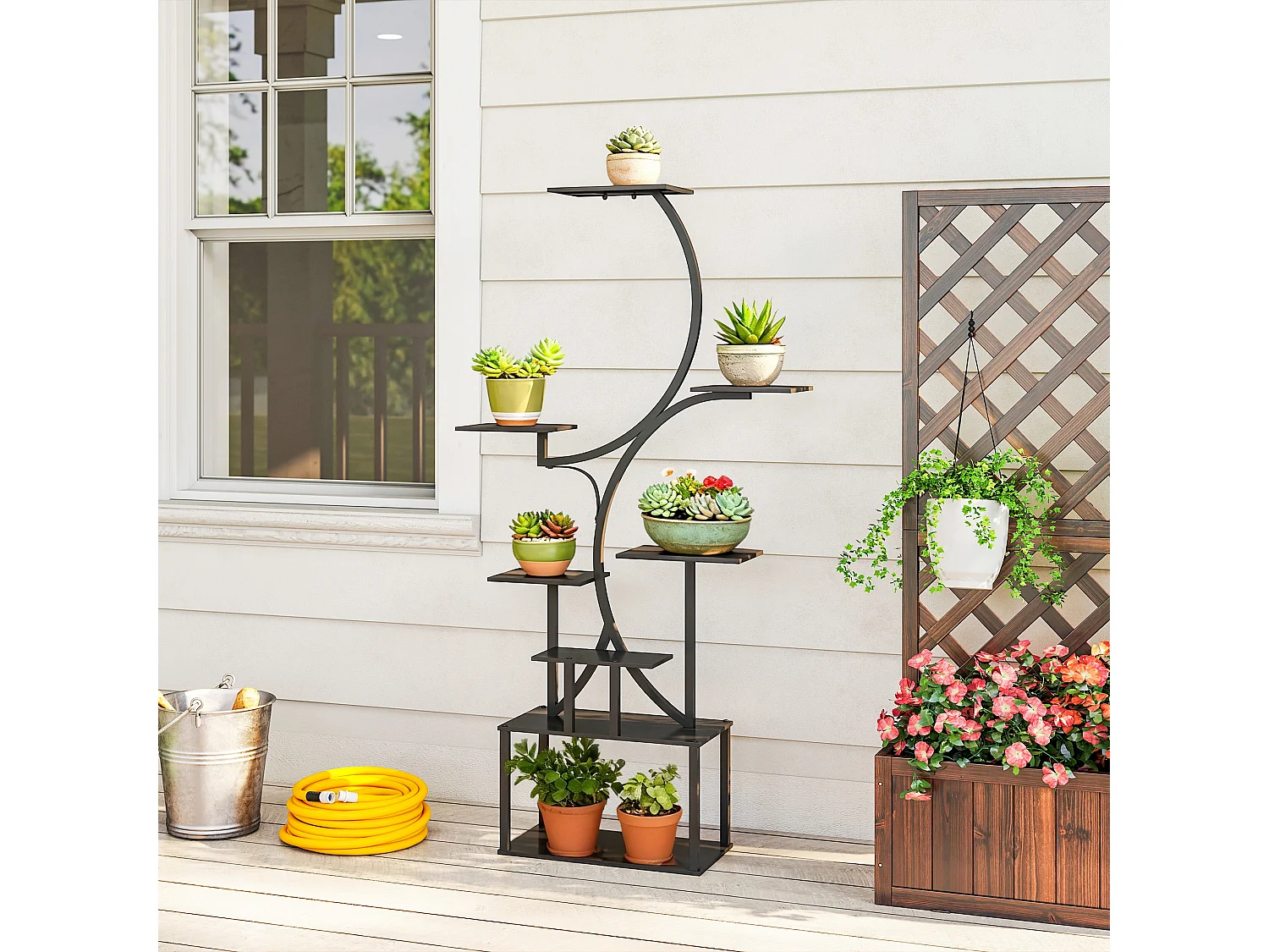 Portapiante a 8 livelli a s in metallo 74x26x158.5 cm nero