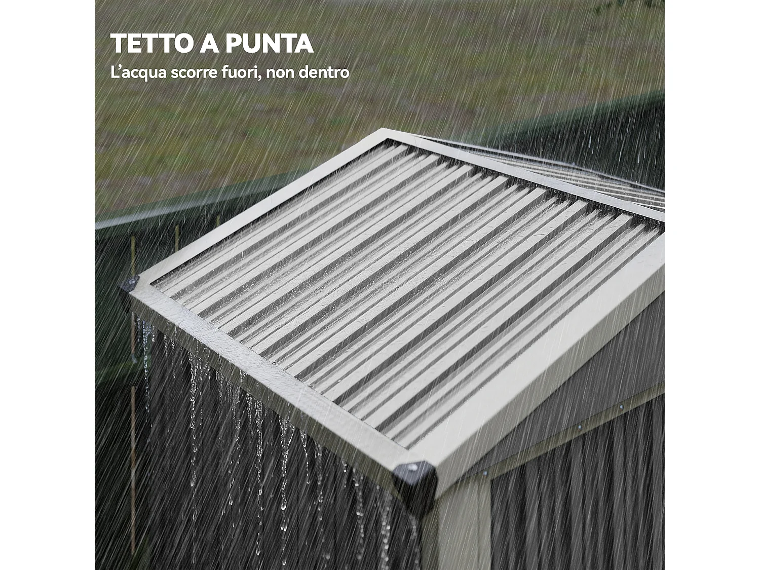 Casetta da giardino con doppie porte bloccabili in acciaio argento