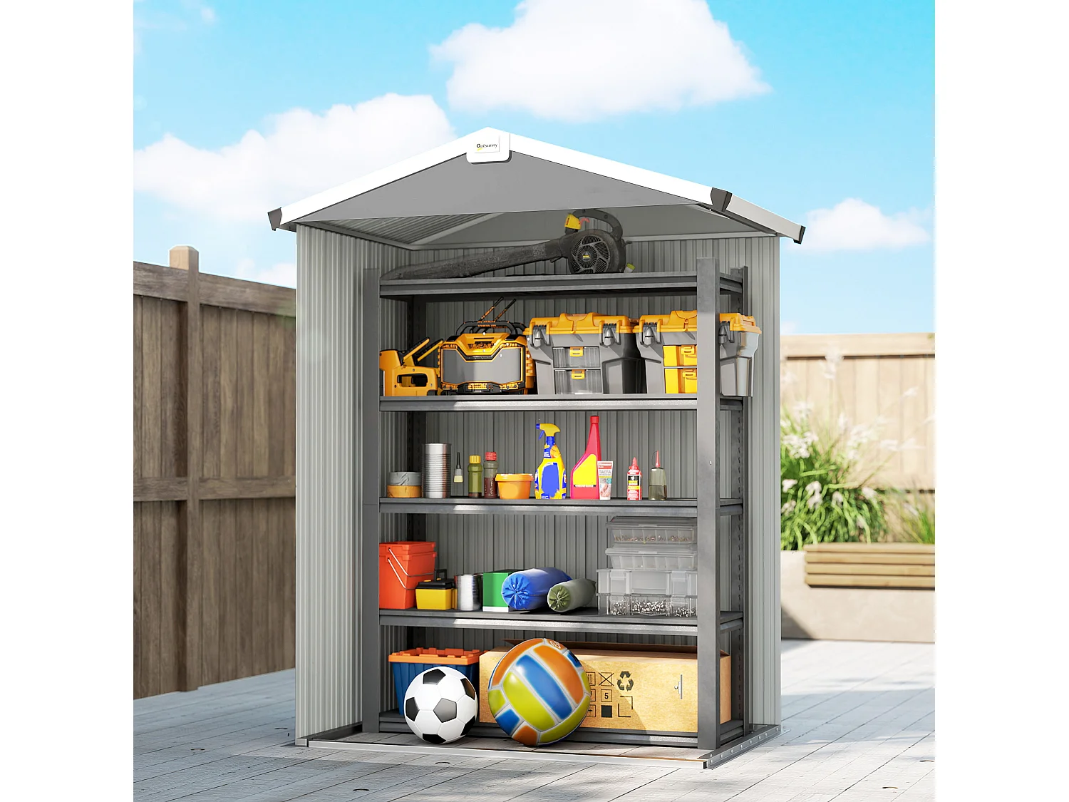 Casetta da giardino con doppie porte bloccabili in acciaio argento