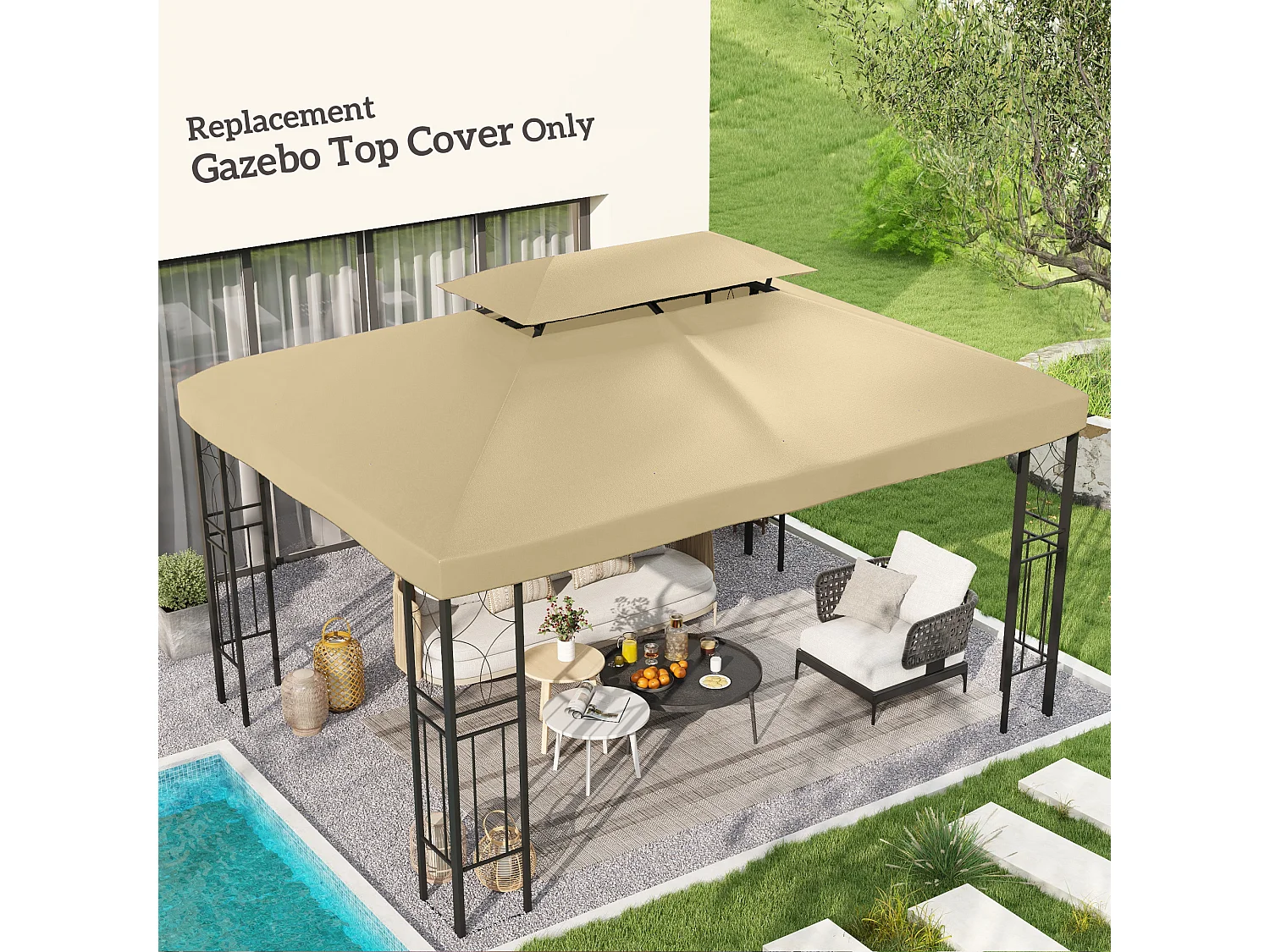 Tetto di ricambio per gazebo da giardino 4x3m in poliestere crema