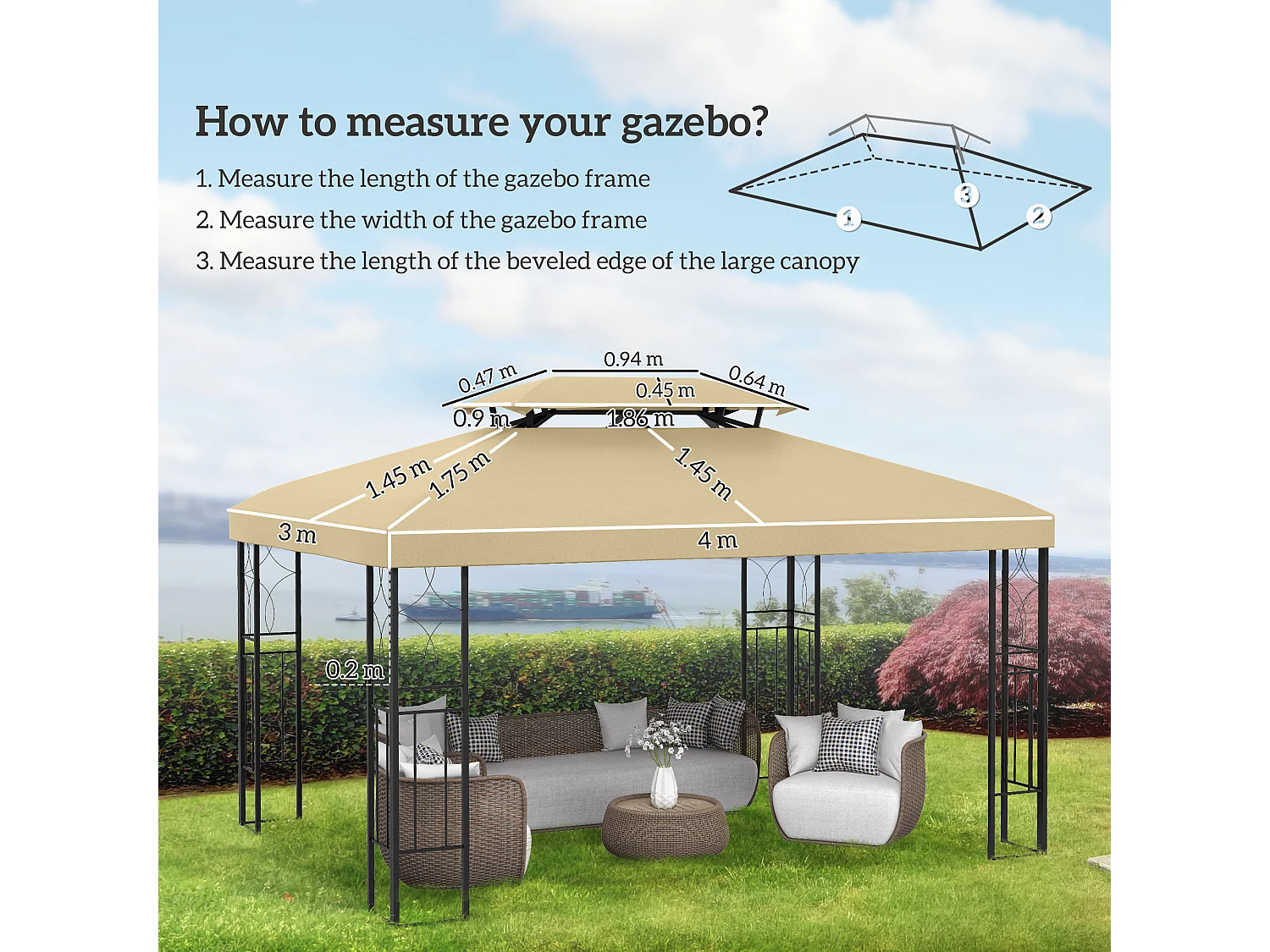 Tetto di ricambio per gazebo da giardino 4x3m in poliestere crema