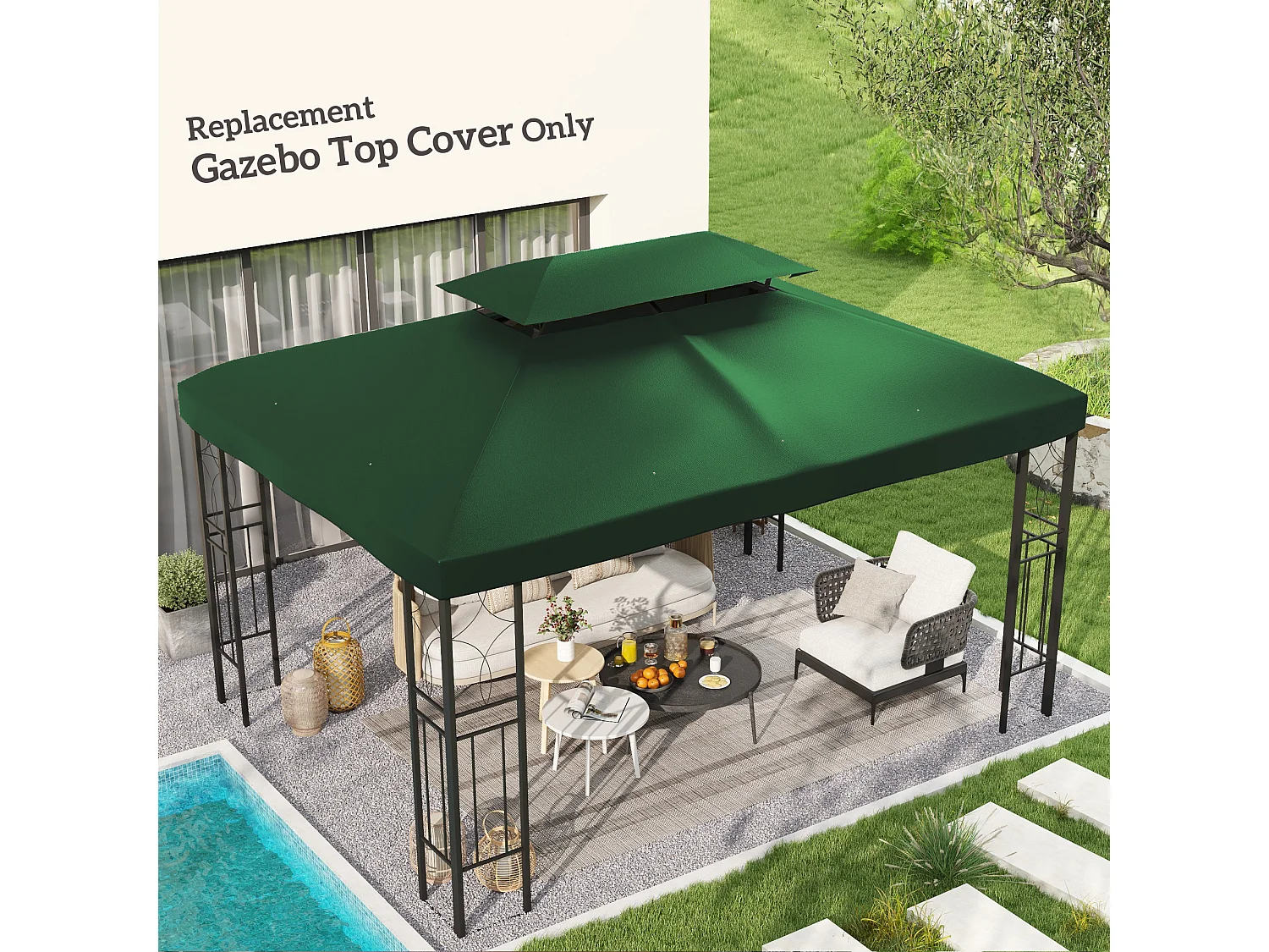 Copertura per gazebo 4x3 di ricambio a 2 livelli con cinghie verde