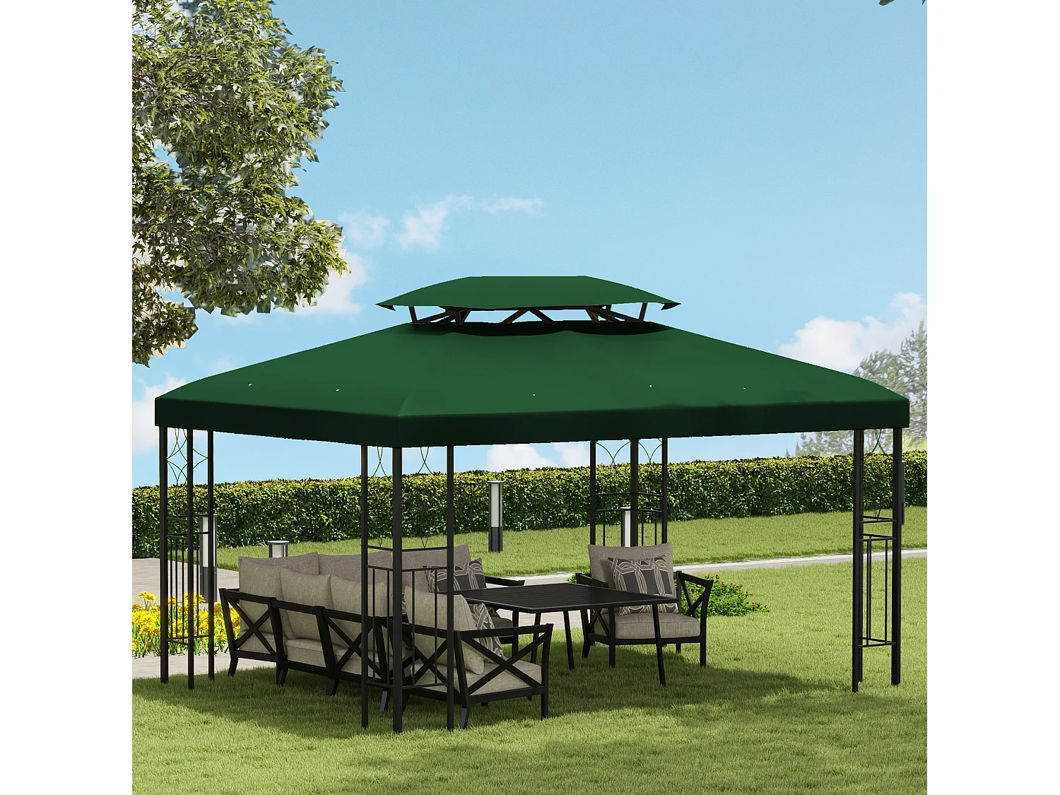 Copertura per gazebo 4x3 di ricambio a 2 livelli con cinghie verde
