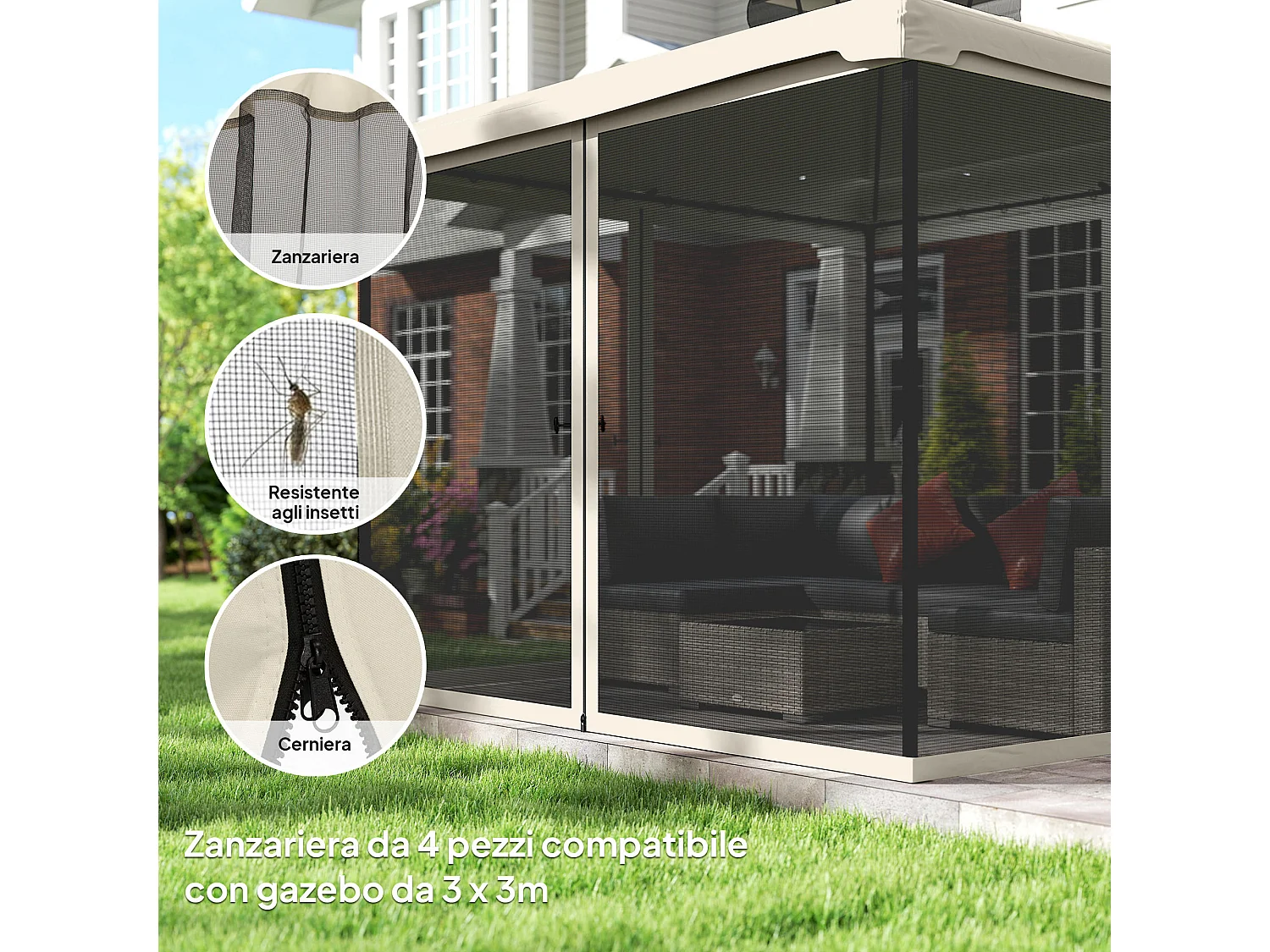 Tende zanzariera per gazebo ricambio universale nero e beige