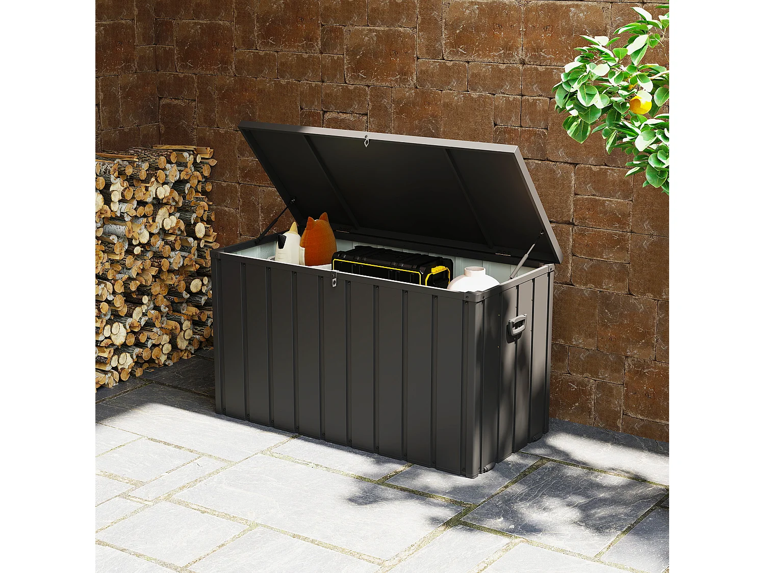 Panca contenitore da 450l in acciaio e pp grigio scuro