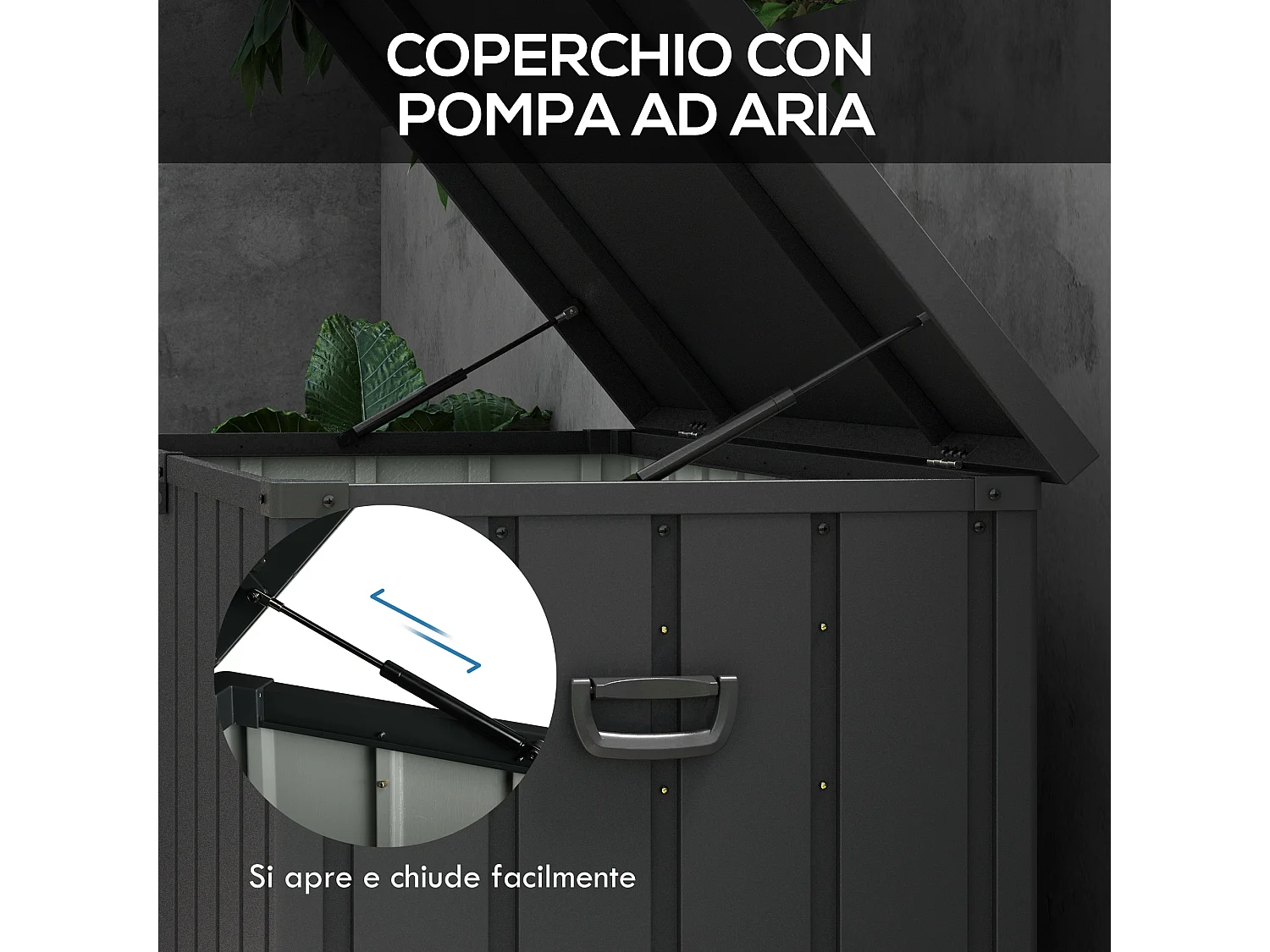 Panca contenitore da 450l in acciaio e pp grigio scuro