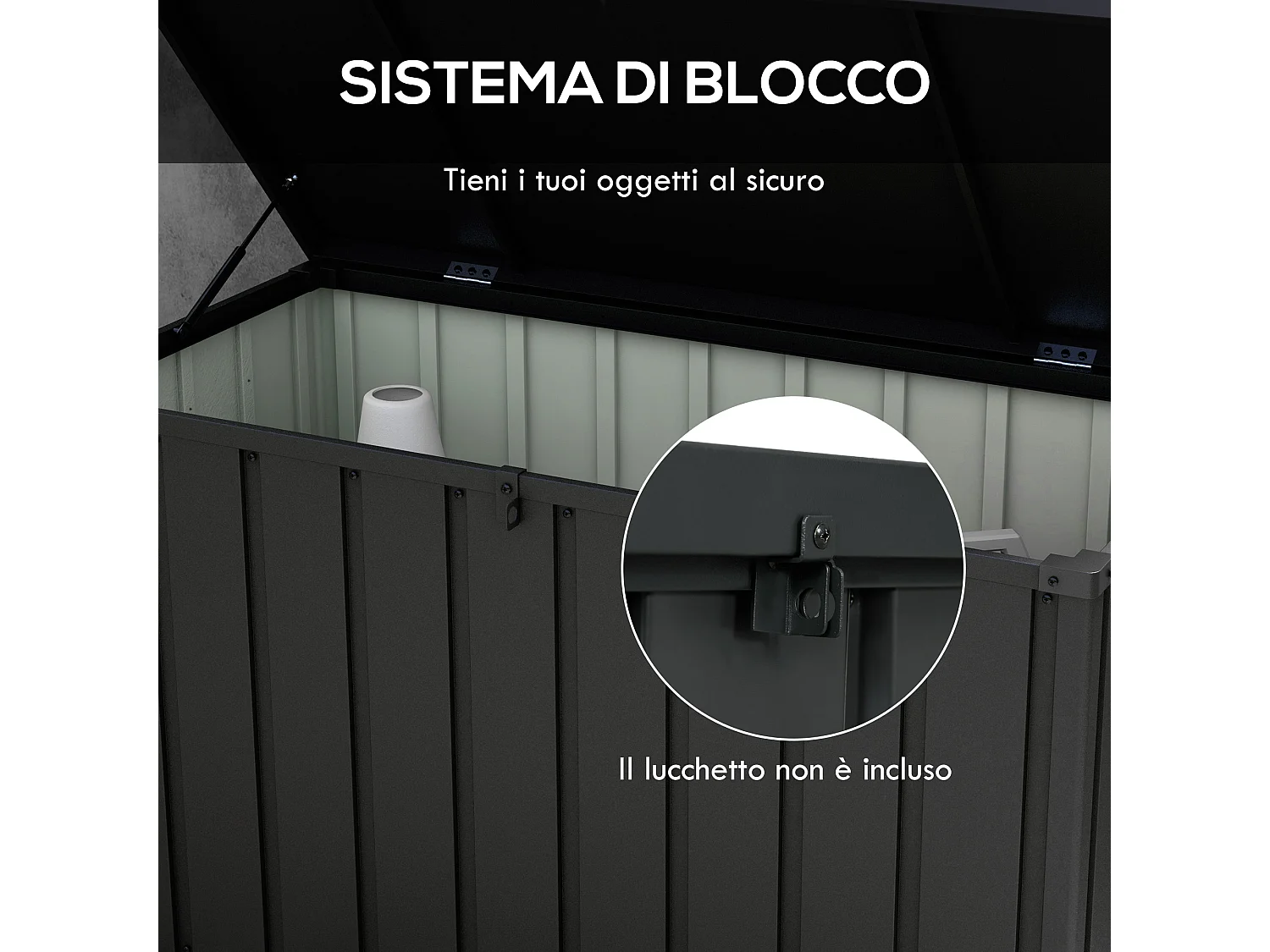Panca contenitore da 450l in acciaio e pp grigio scuro