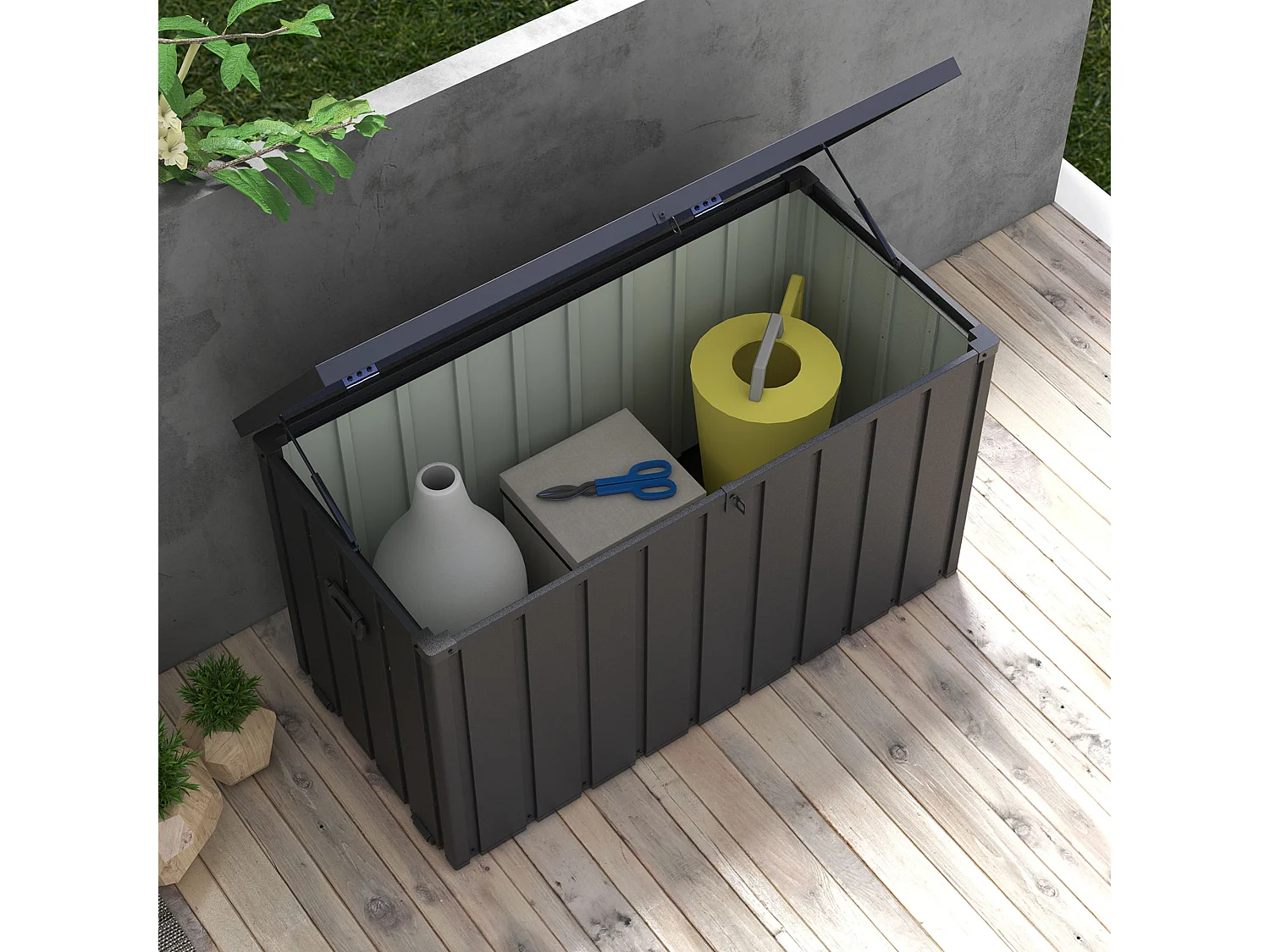 Panca contenitore da 450l in acciaio e pp grigio scuro