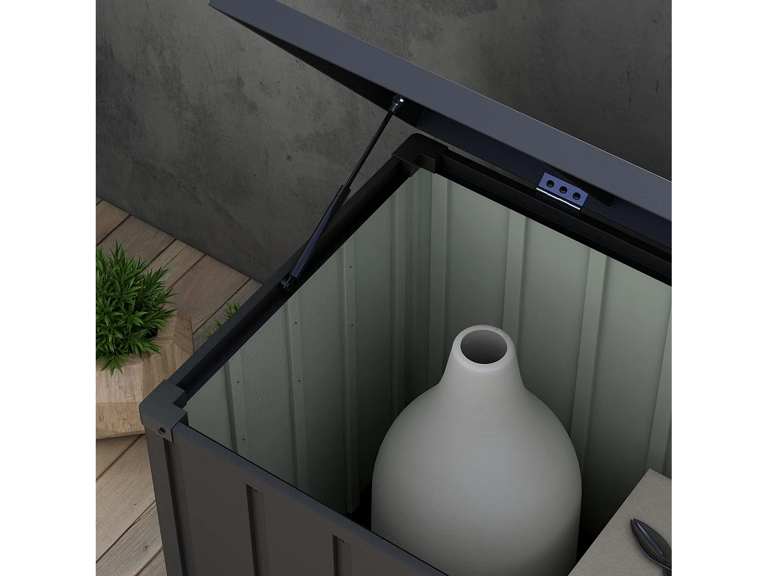 Panca contenitore da 450l in acciaio e pp grigio scuro