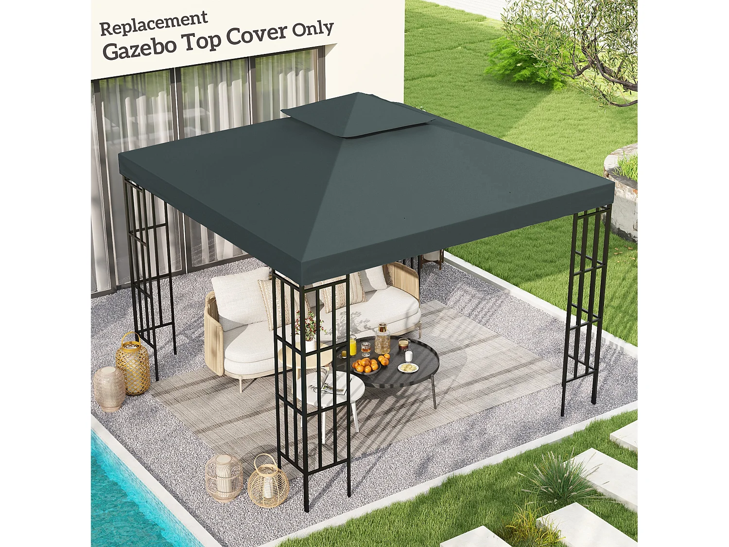 Tetto di ricambio per gazebo 3x3m a 2 livelli grigio scuro