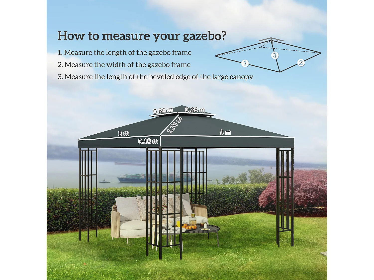 Tetto di ricambio per gazebo 3x3m a 2 livelli grigio scuro