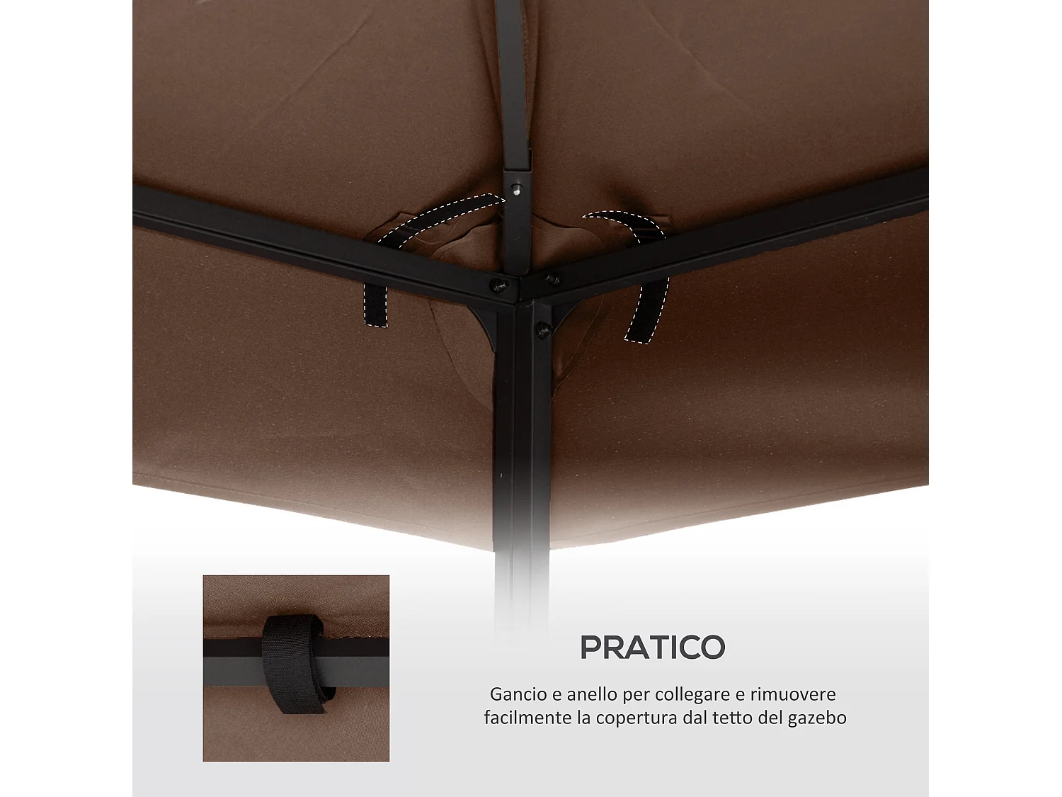 Tetto di ricambio per gazebo 3x3m a 2 livelli, colore caffè