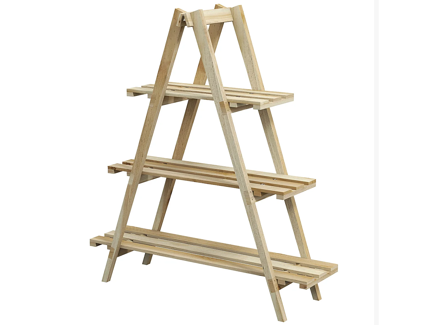 Portapiante verticale a 3 livelli a doghe in abete color legno