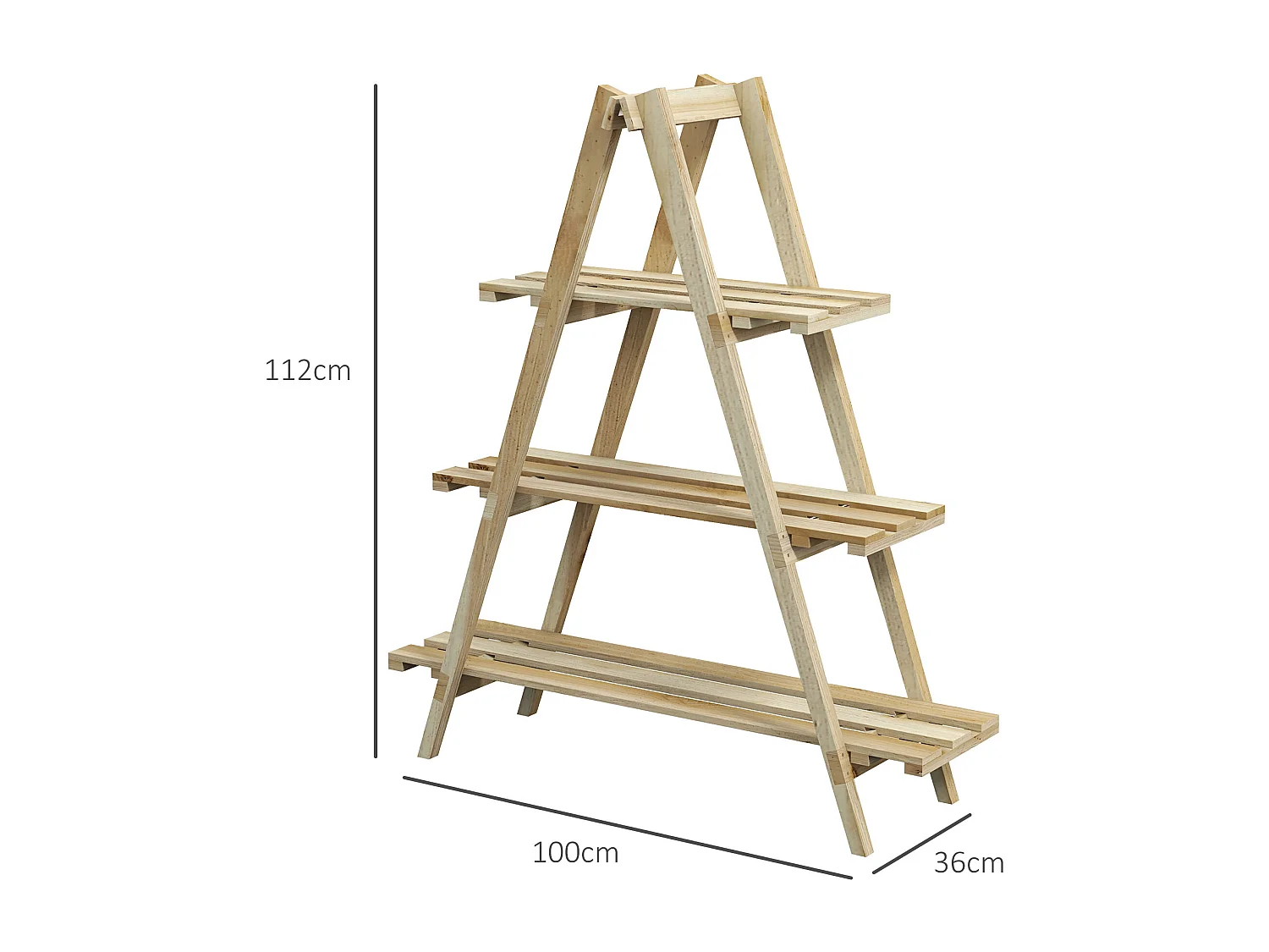 Portapiante verticale a 3 livelli a doghe in abete color legno