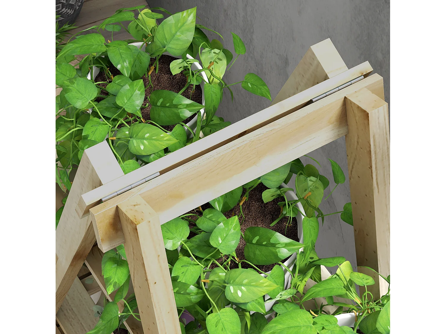 Portapiante verticale a 3 livelli a doghe in abete color legno