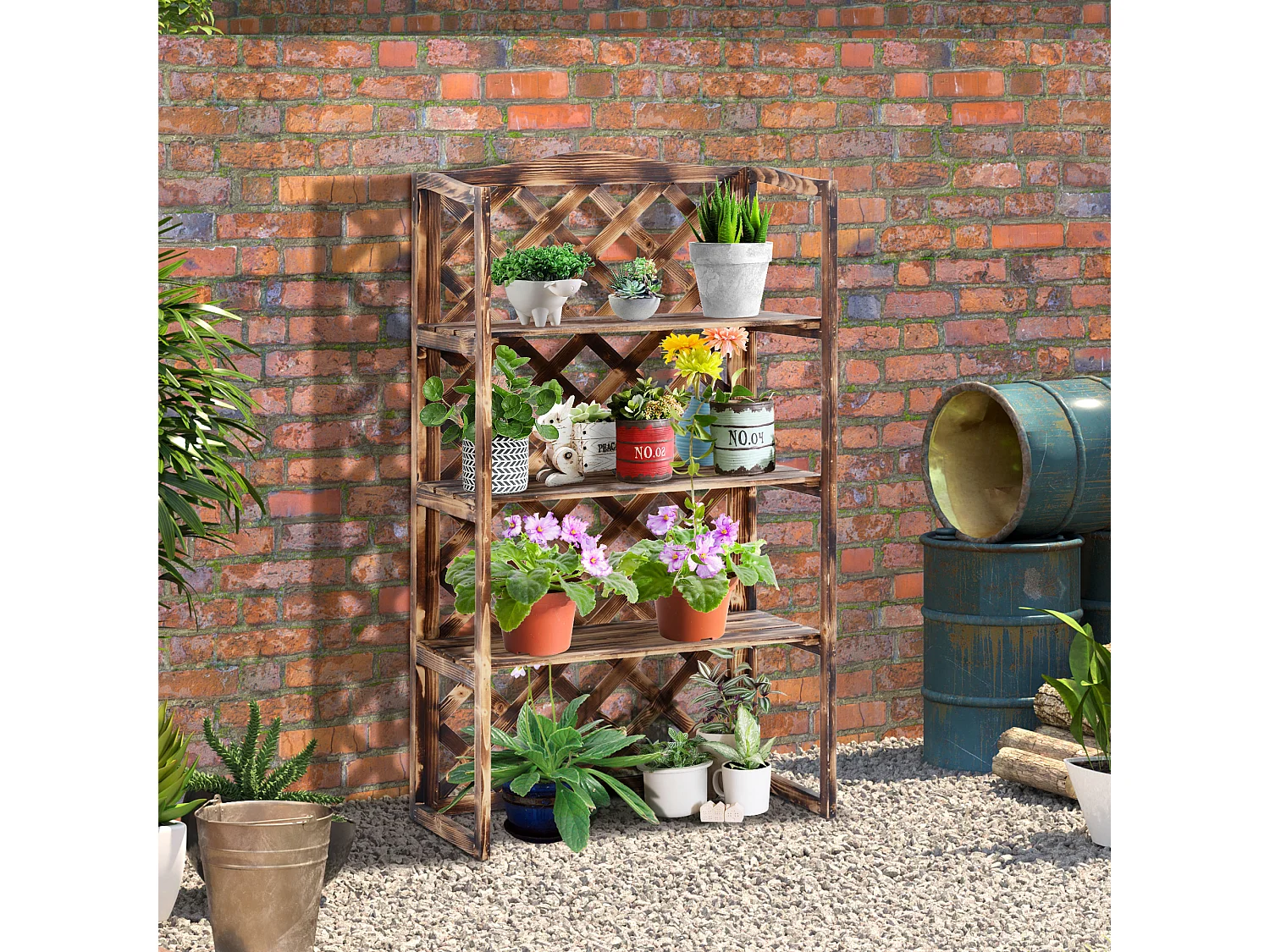 Scaffale porta piante da esterno a 3 ripiani in legno di abete portavasi da interno ed esterno fioriera da balcone 80x40x148cm