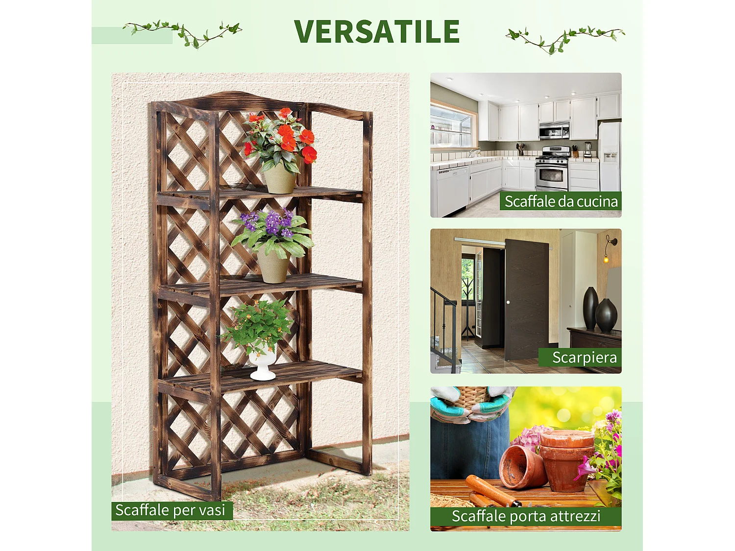 Scaffale porta piante da esterno a 3 ripiani in legno di abete portavasi da interno ed esterno fioriera da balcone 80x40x148cm