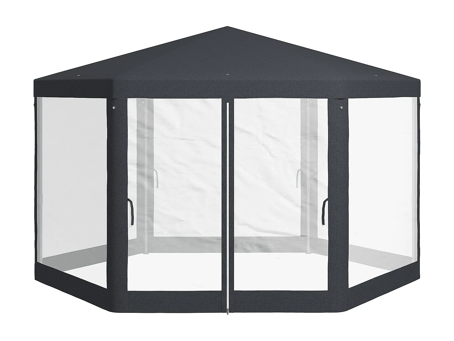 Gazebo da giardino esagonale con pareti in rete e 2 porte grigio