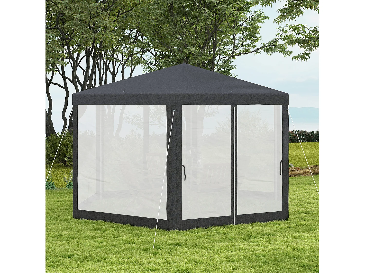 Gazebo da giardino esagonale con pareti in rete e 2 porte grigio