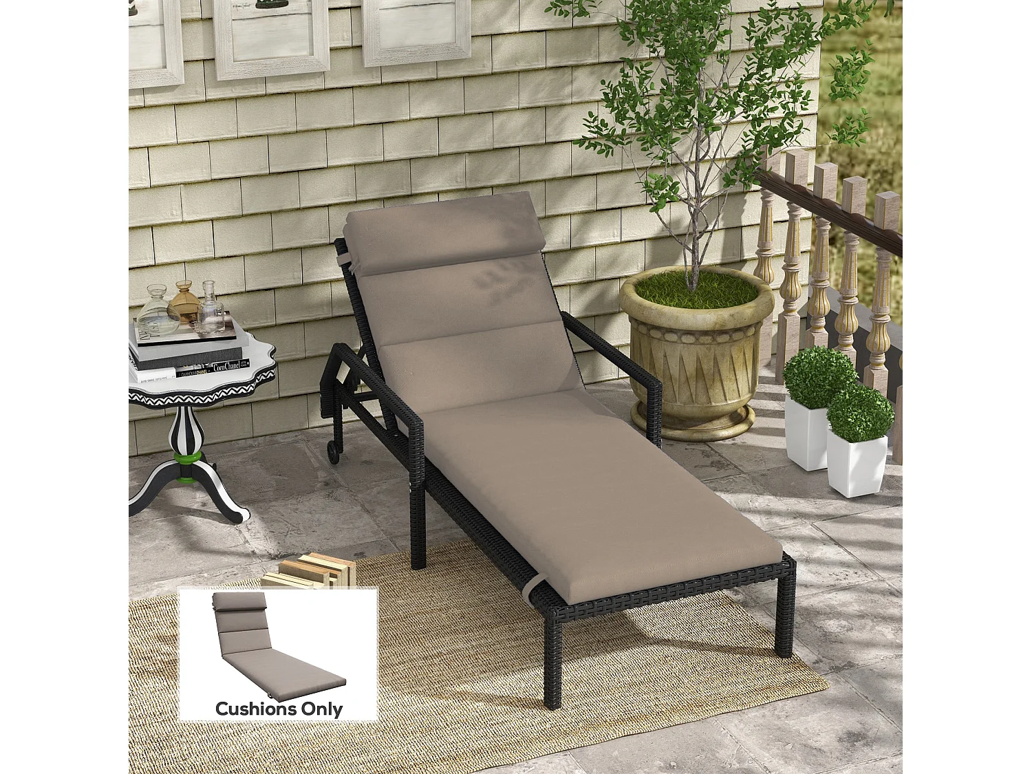 Cuscino per lettino prendisole imbottito con lacci, grigio scuro