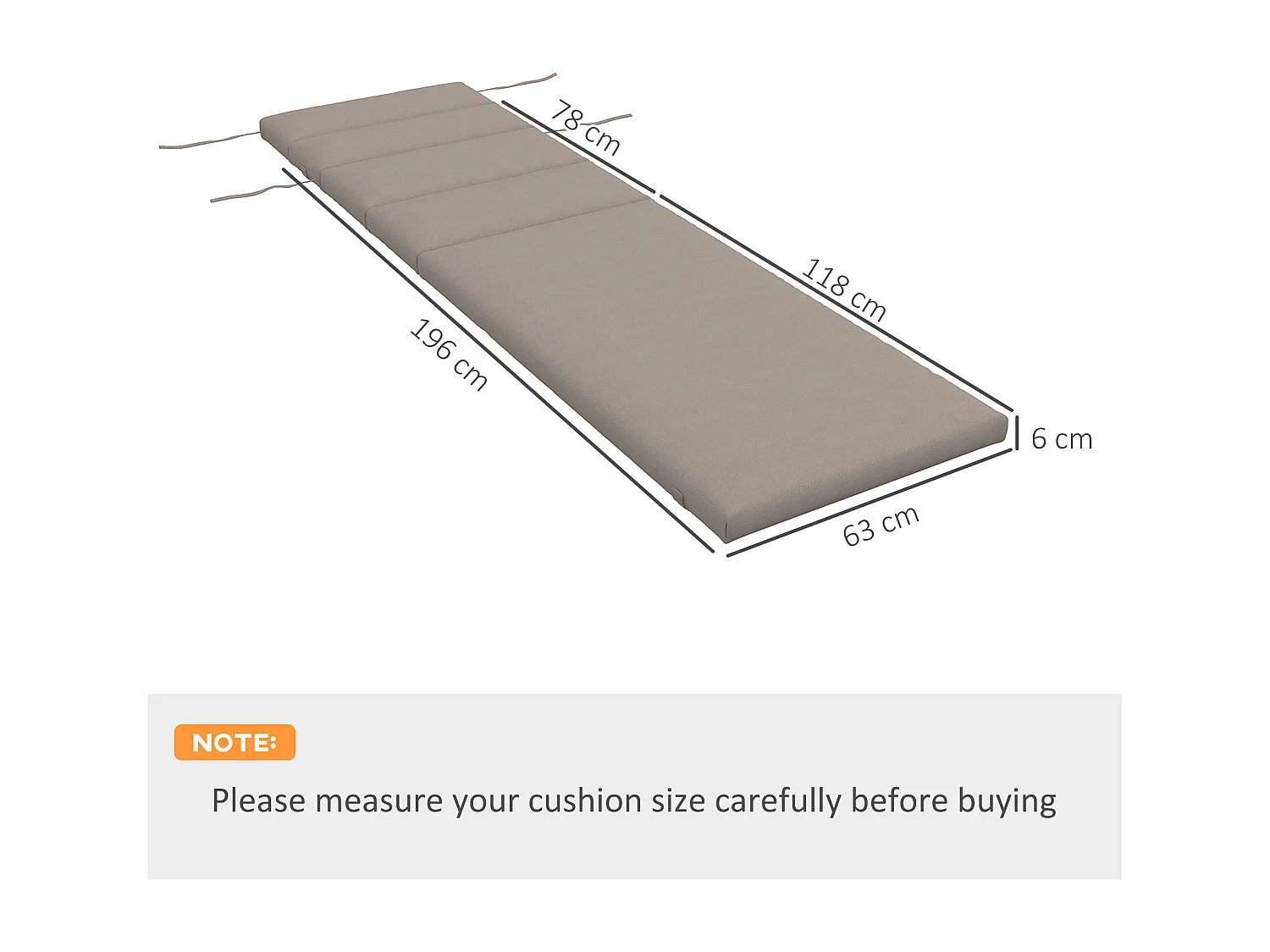 Cuscino per lettino prendisole imbottito con lacci, grigio scuro
