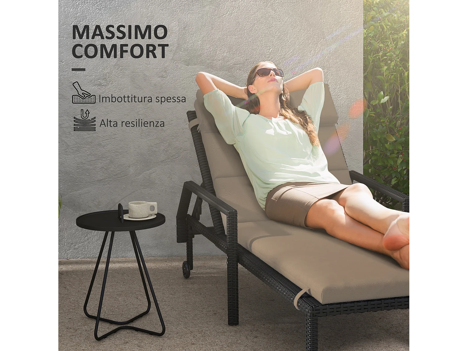 Cuscino per lettino prendisole imbottito con lacci, grigio scuro