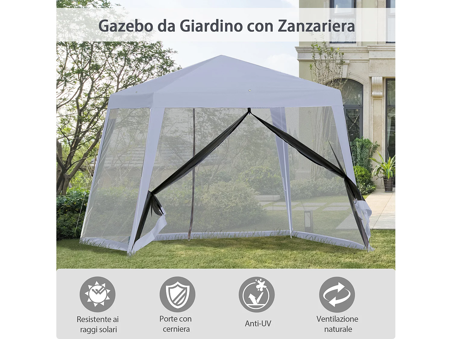 Gazebo da giardino 3x3 m con zanzariera copertura e struttura