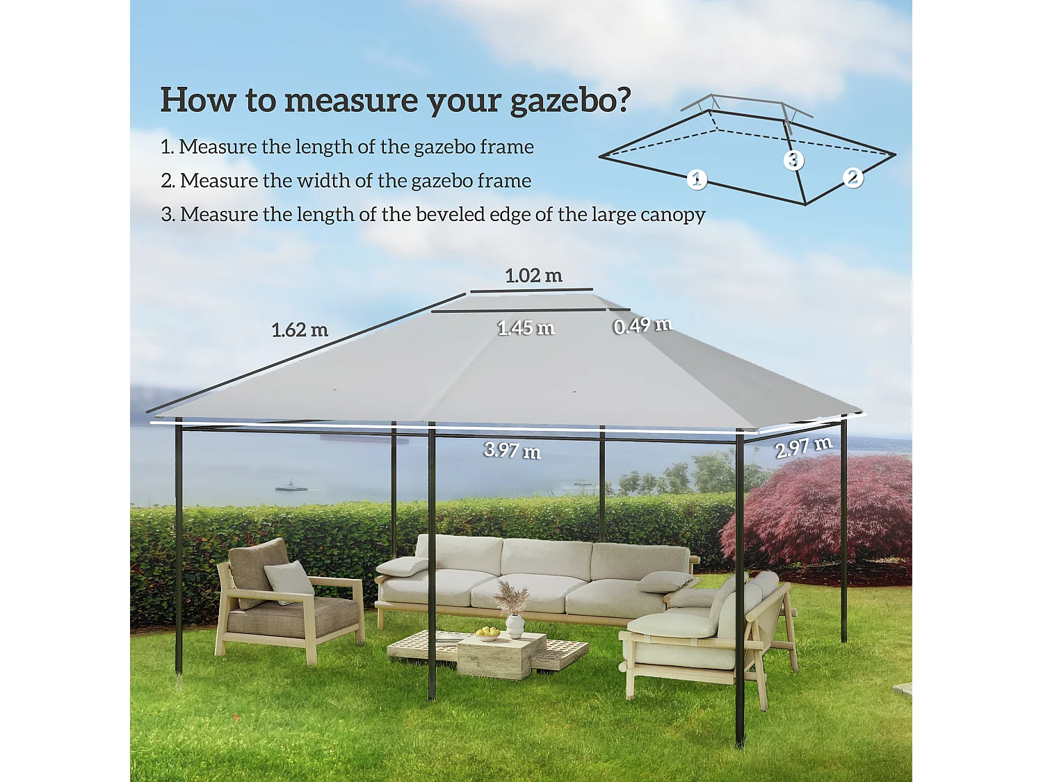 Tetto di ricambio per gazebo 4x3m anti uv in poliestere grigio chiaro