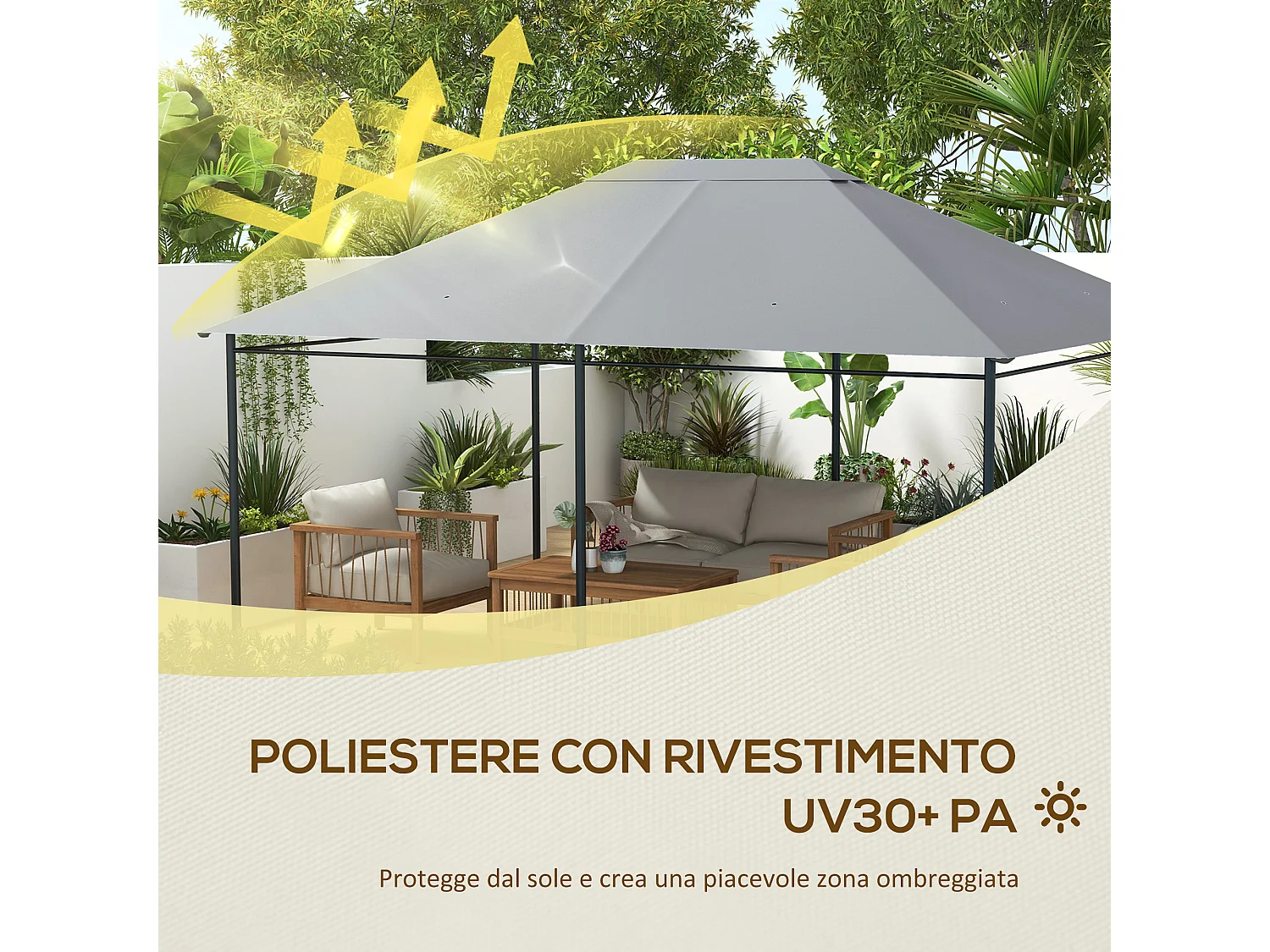 Tetto di ricambio per gazebo 4x3m anti uv in poliestere grigio chiaro