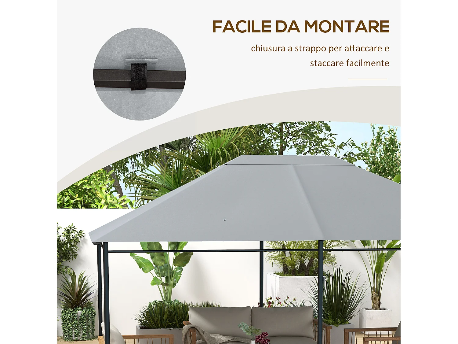 Tetto di ricambio per gazebo 4x3m anti uv in poliestere grigio chiaro