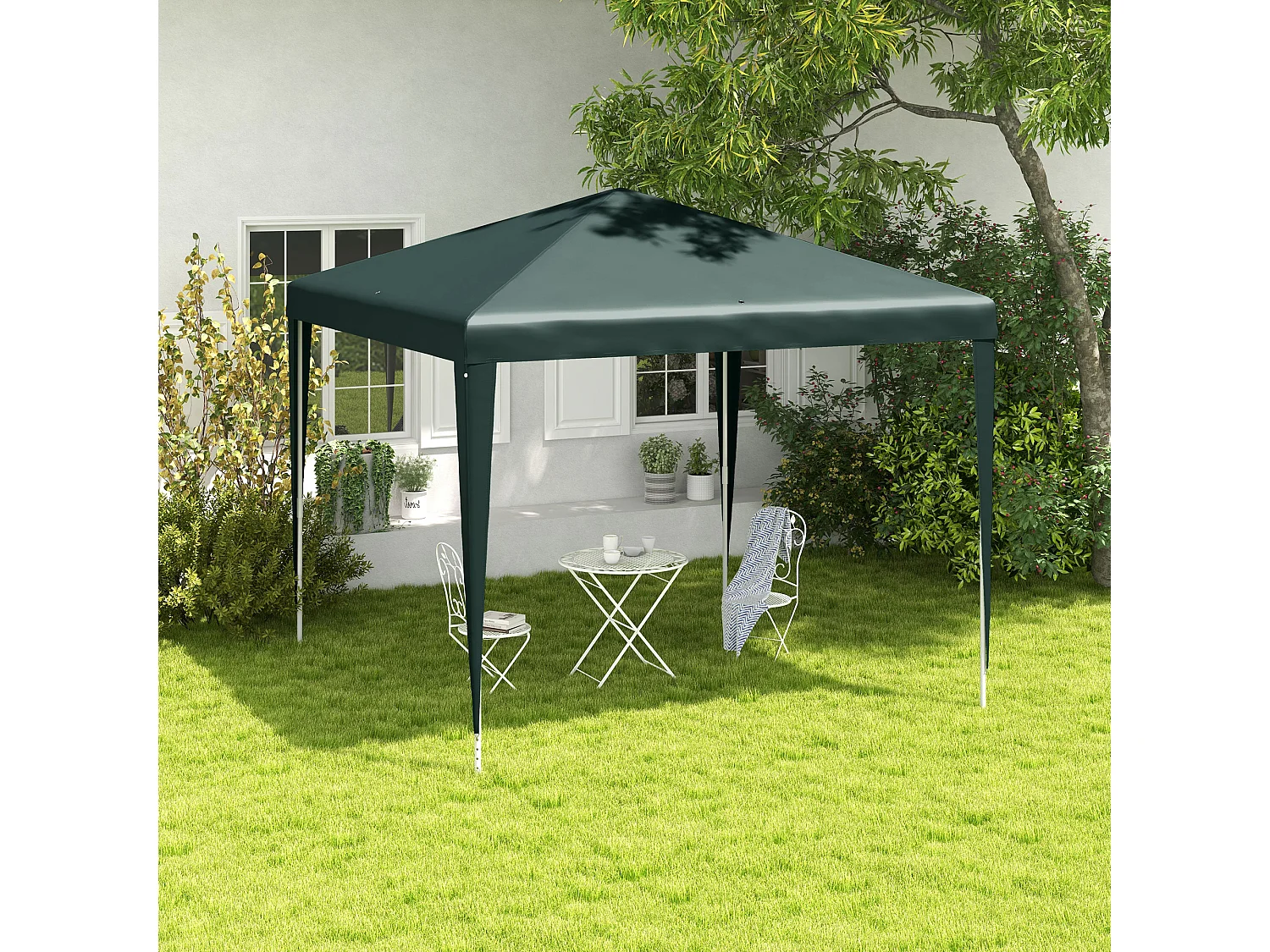 Gazebo da giardino con viti e corde in acciaio pe verde scuro