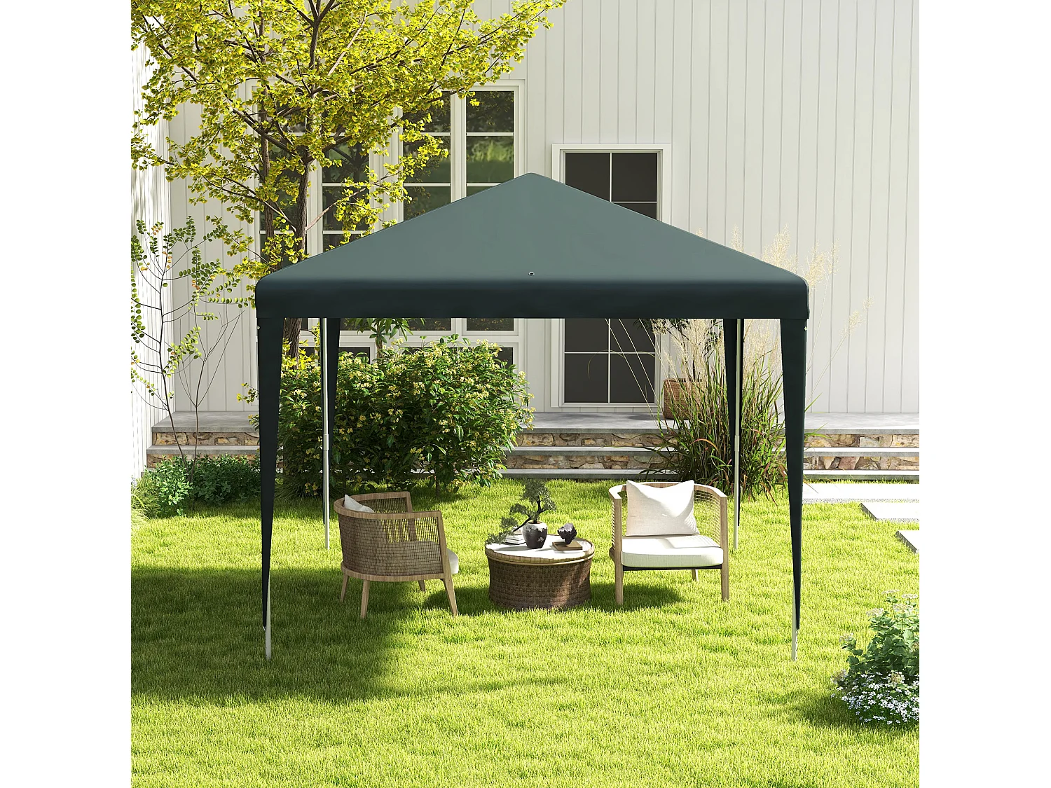 Gazebo da giardino con viti e corde in acciaio pe verde scuro