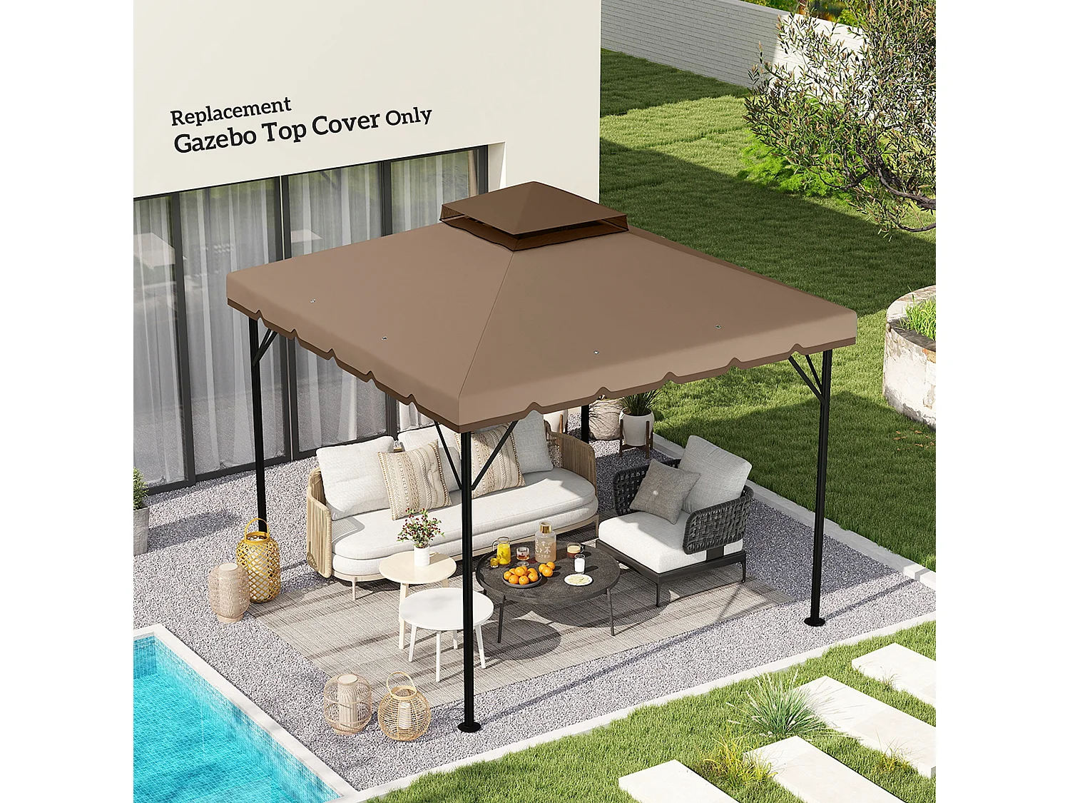 Copertura per gazebo 3x3 m a 2 livelli in poliestere cachi e marrone